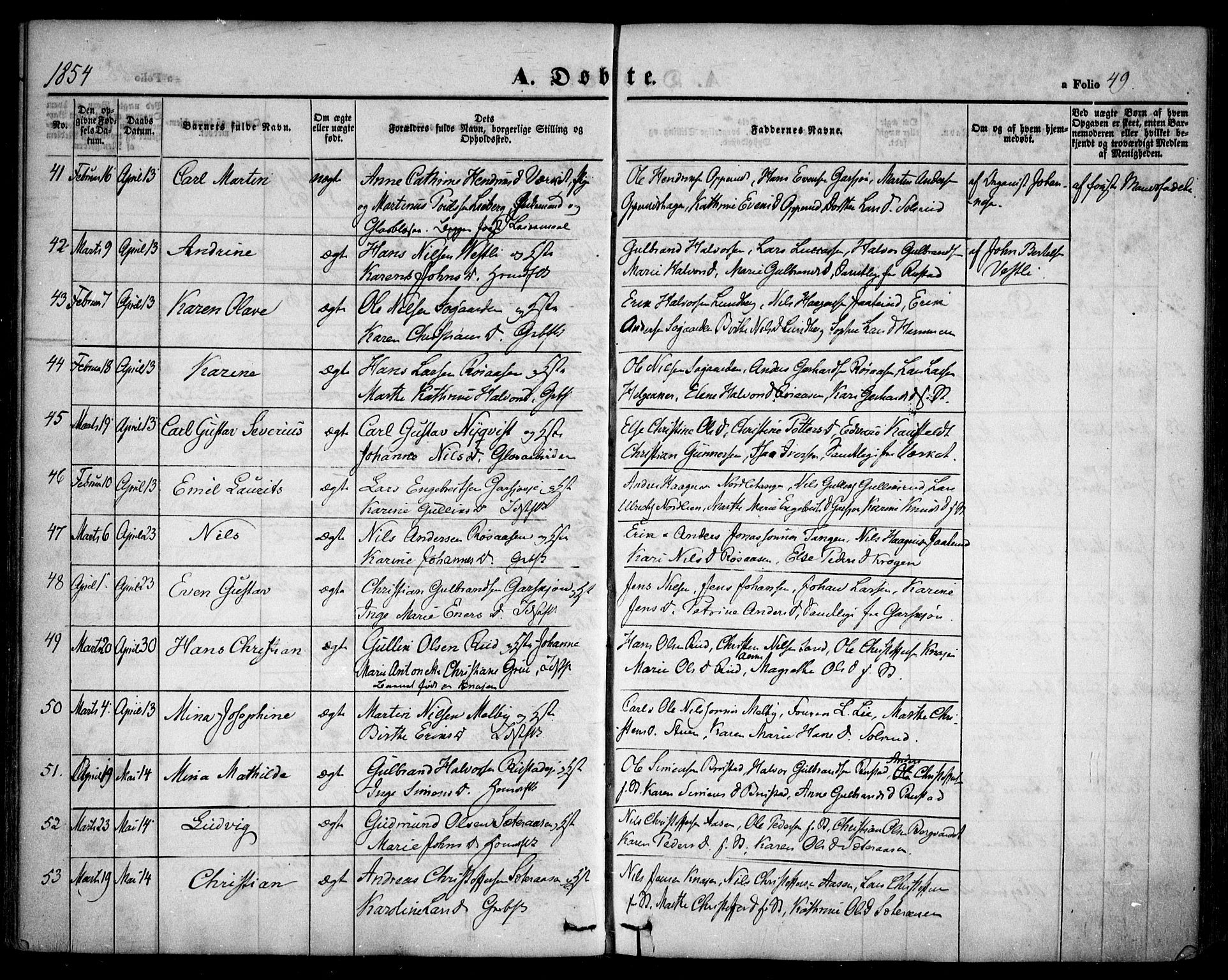 Hurdal prestekontor Kirkebøker, AV/SAO-A-10889/F/Fa/L0005: Parish register (official) no. I 5, 1846-1859, p. 49