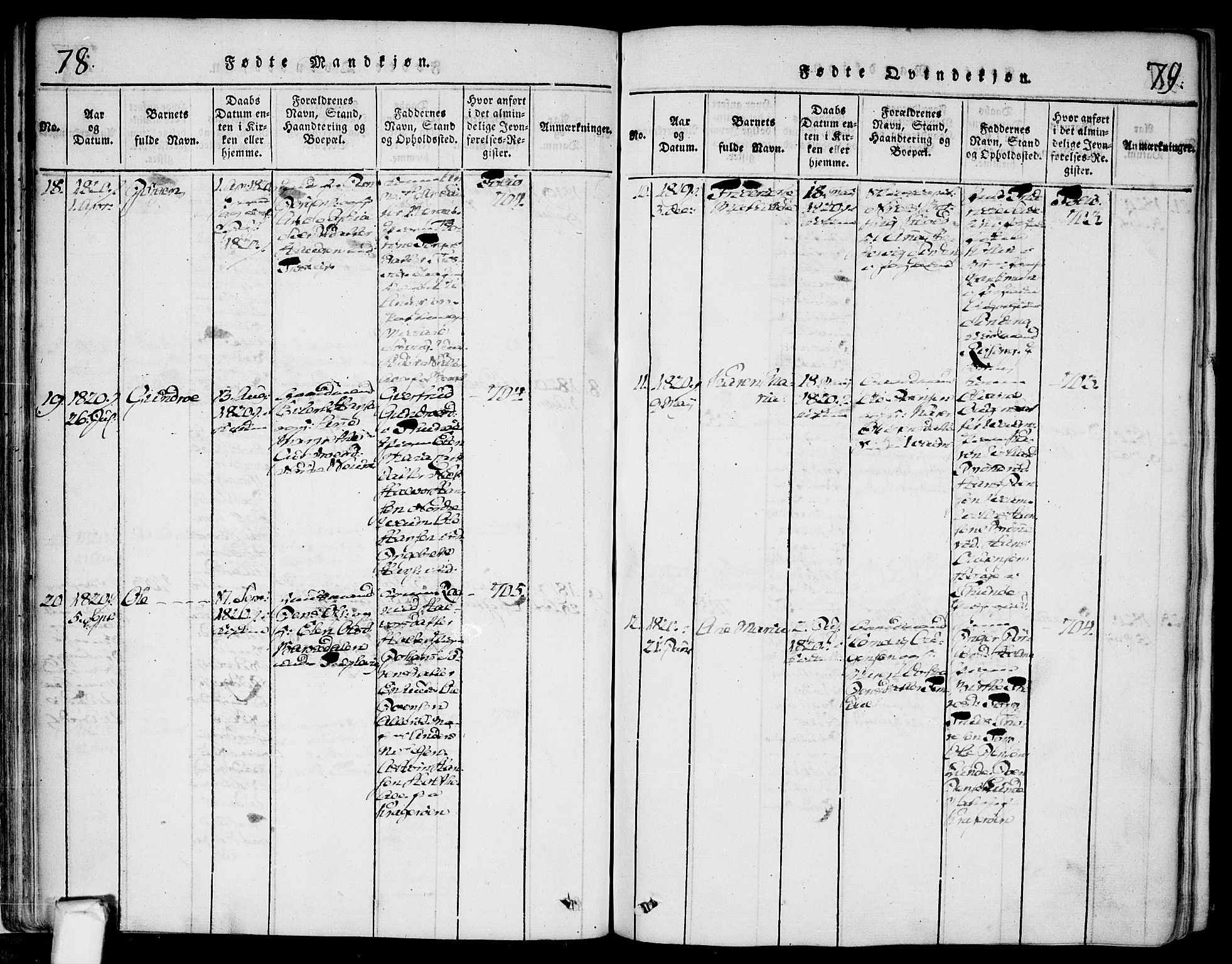 Glemmen prestekontor Kirkebøker, AV/SAO-A-10908/F/Fa/L0004: Parish register (official) no. 4, 1816-1838, p. 78-79