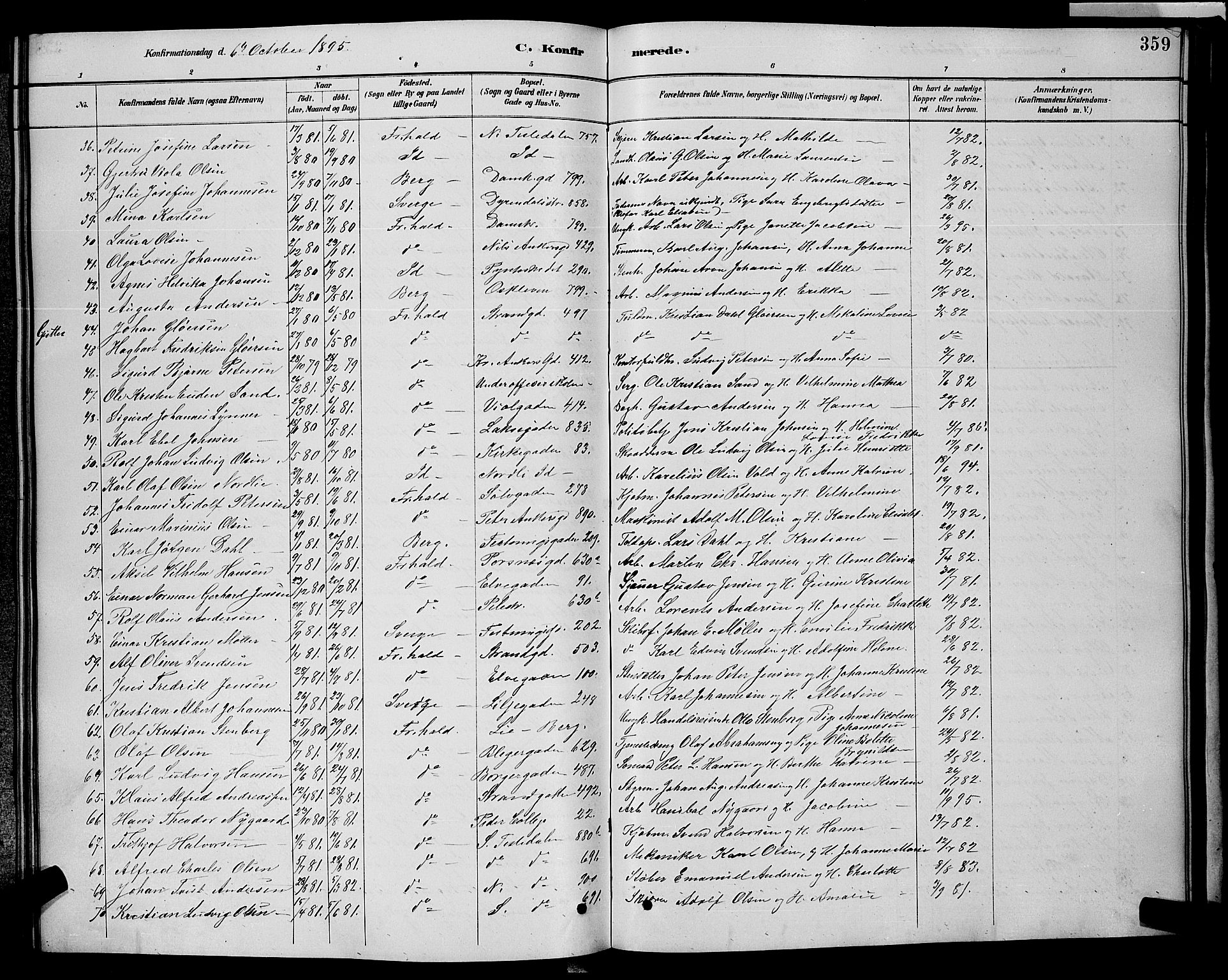Halden prestekontor Kirkebøker, SAO/A-10909/G/Ga/L0008: Parish register (copy) no. 8, 1885-1899, p. 359