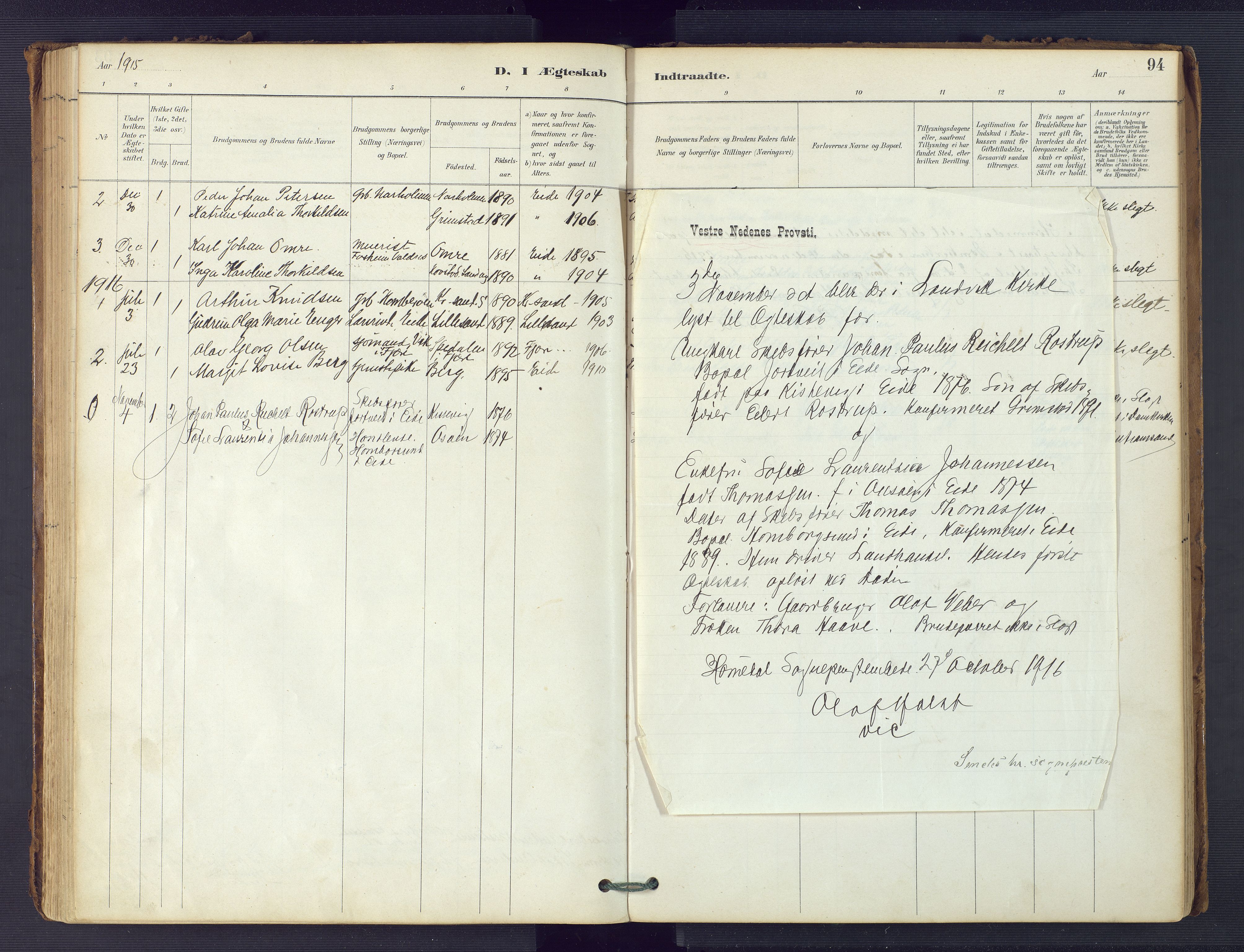 Hommedal sokneprestkontor, SAK/1111-0023/F/Fa/Faa/L0003: Parish register (official) no. A 3, 1885-1916, p. 94