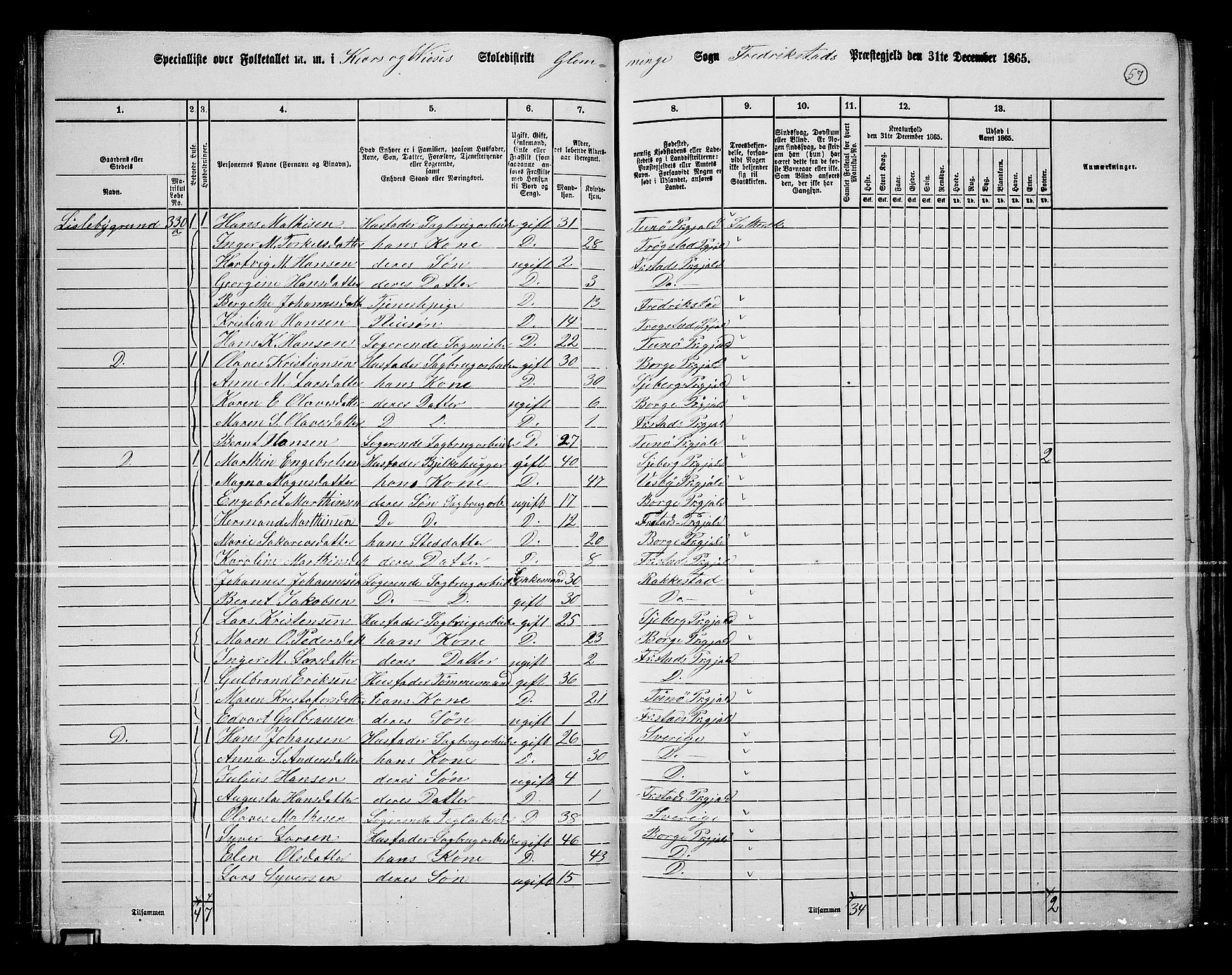 RA, 1865 census for Fredrikstad/Glemmen, 1865, p. 55