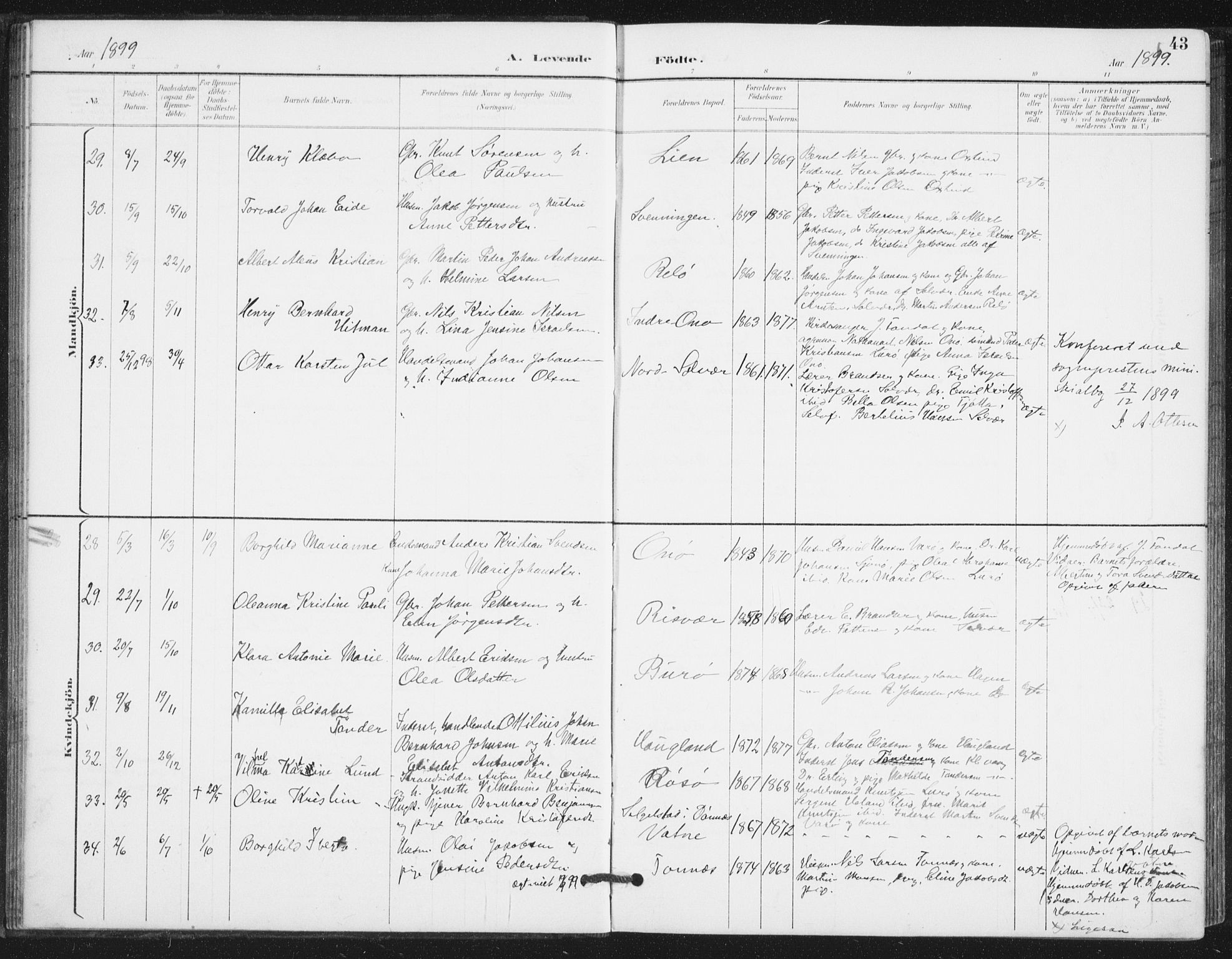 Ministerialprotokoller, klokkerbøker og fødselsregistre - Nordland, AV/SAT-A-1459/839/L0573: Parish register (copy) no. 839C03, 1892-1917, p. 43