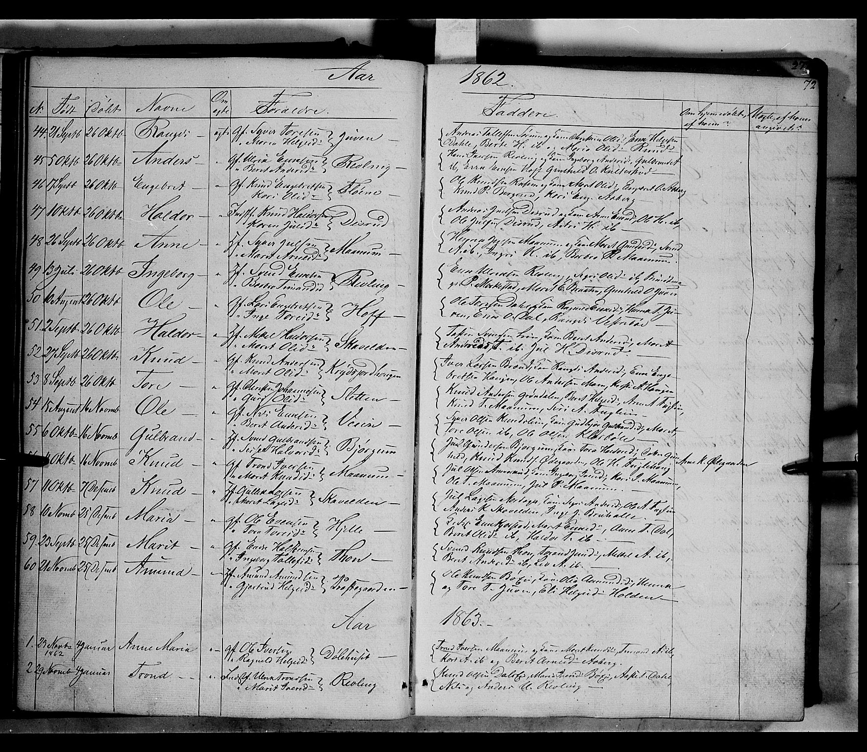 Nord-Aurdal prestekontor, SAH/PREST-132/H/Ha/Haa/L0004: Parish register (official) no. 4, 1842-1863, p. 72