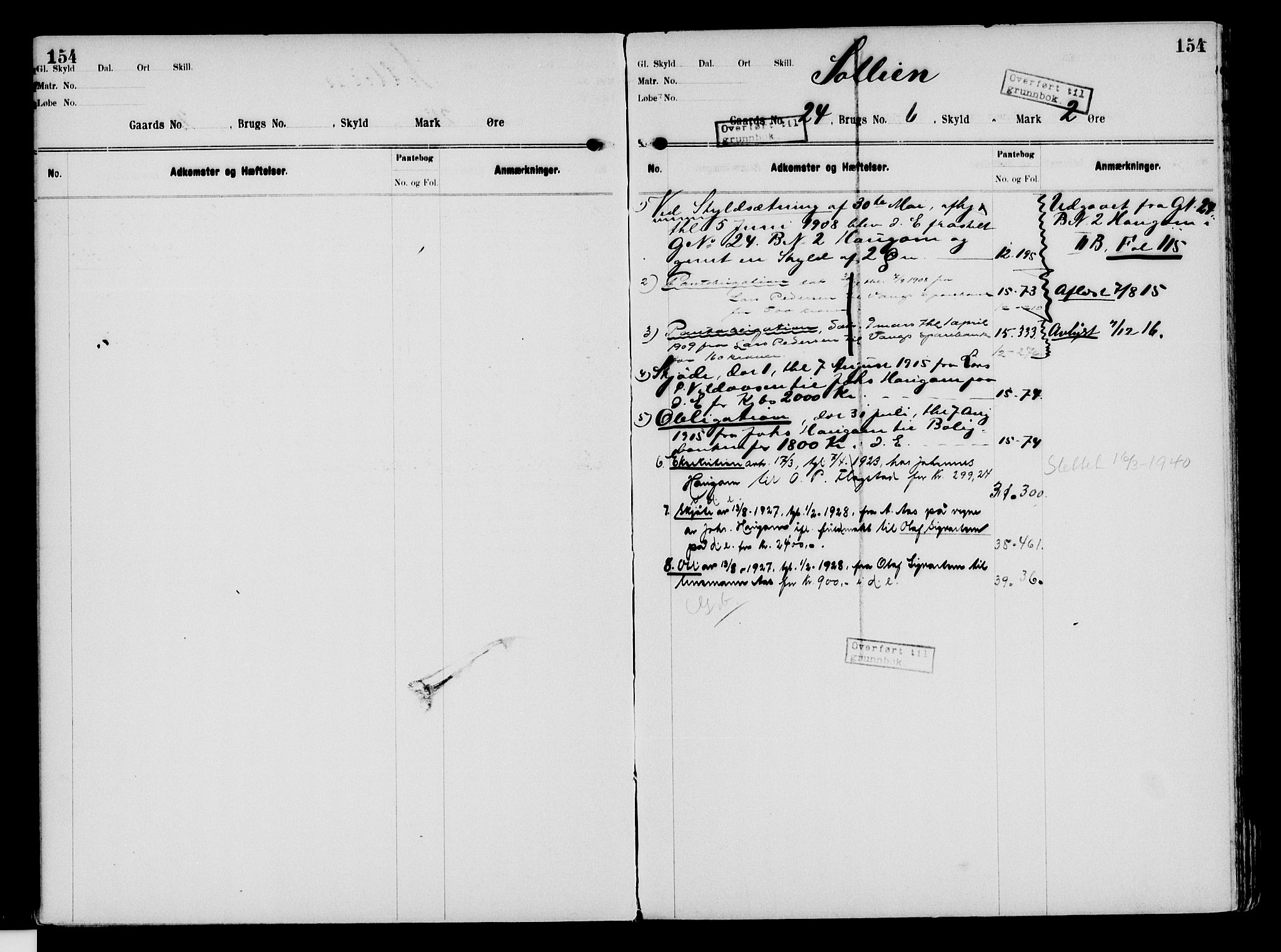 Nord-Hedmark sorenskriveri, SAH/TING-012/H/Ha/Had/Hade/L0003: Mortgage register no. 4.3, 1899-1940, p. 154