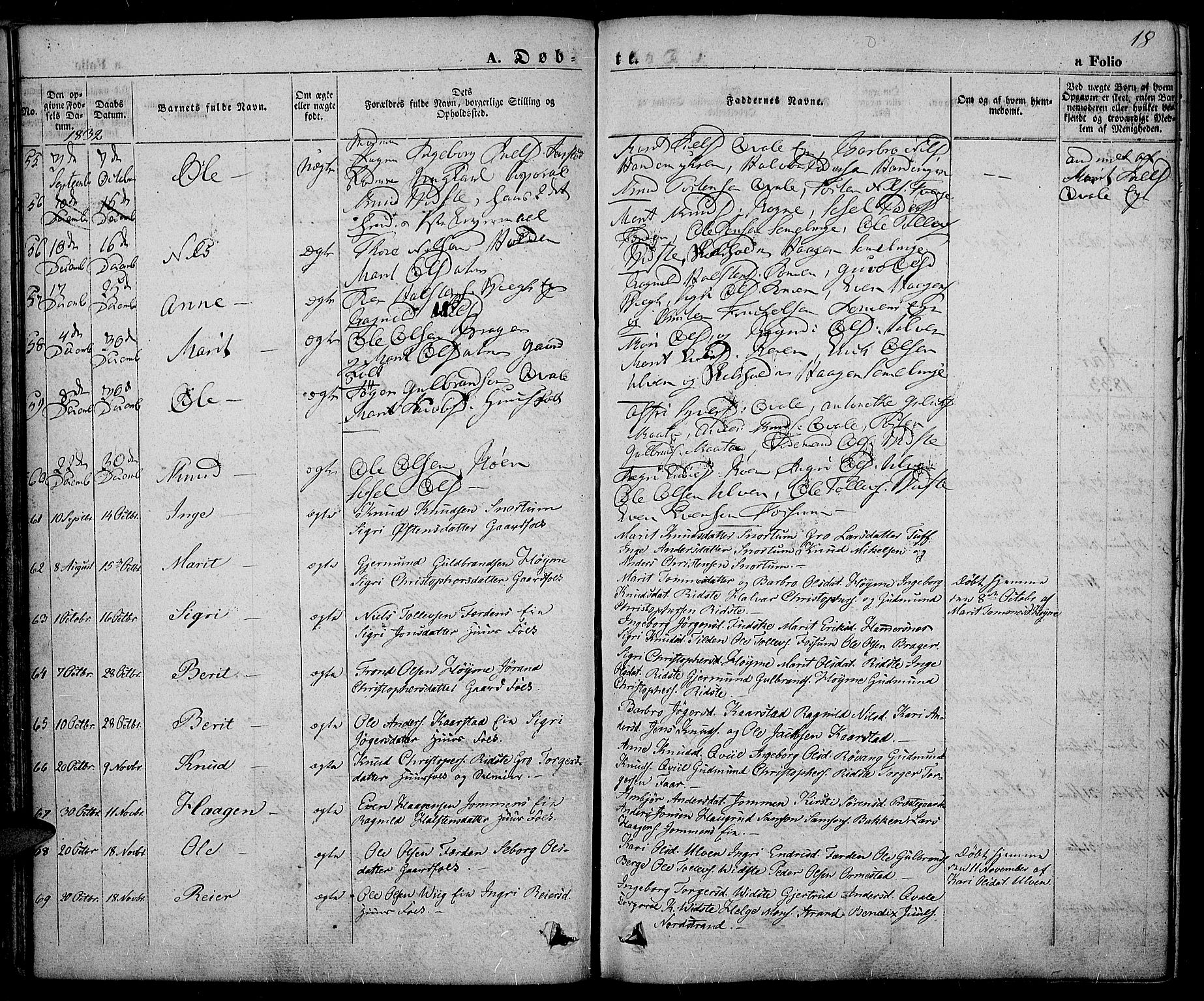 Slidre prestekontor, SAH/PREST-134/H/Ha/Haa/L0003: Parish register (official) no. 3, 1831-1843, p. 18