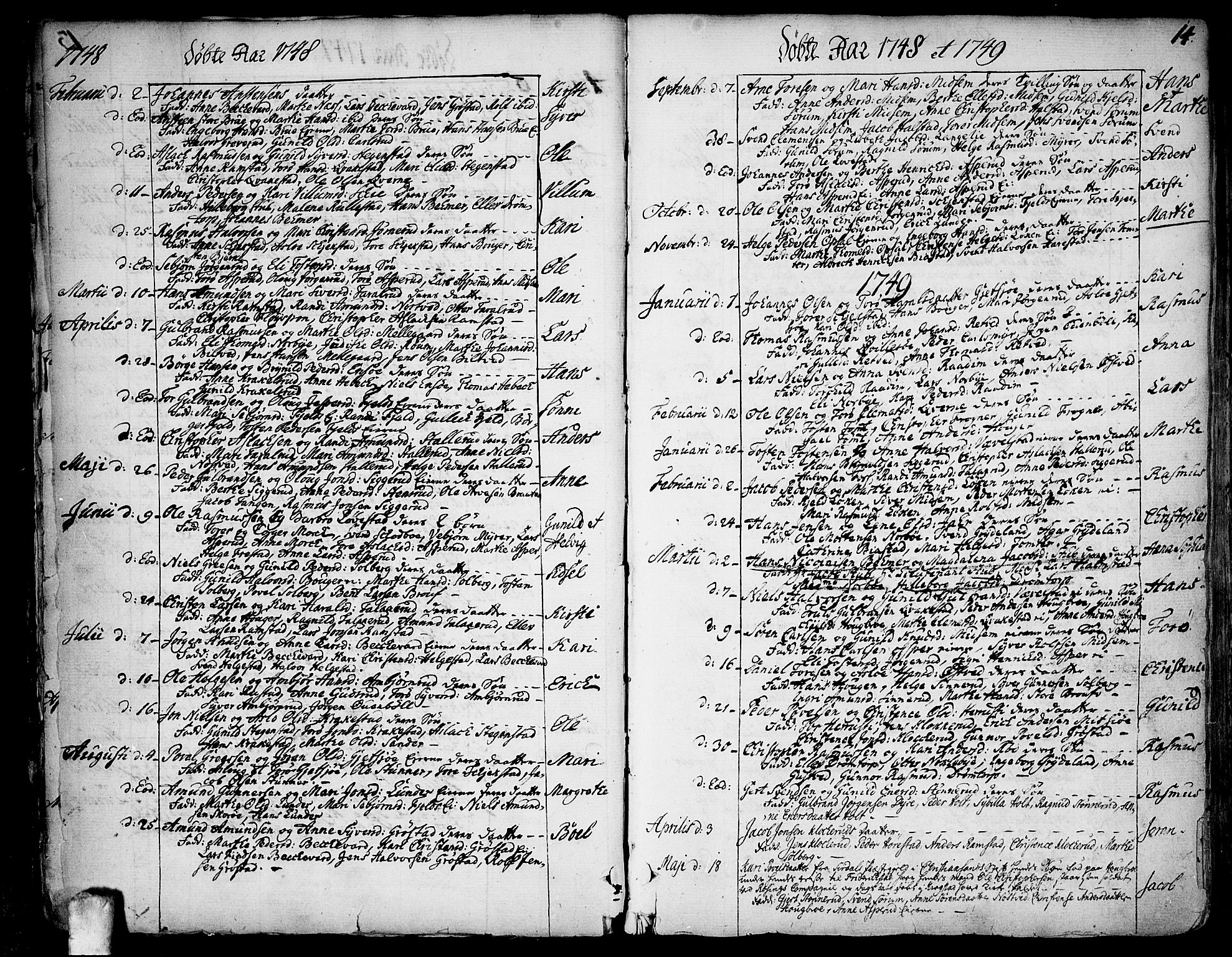 Kråkstad prestekontor Kirkebøker, SAO/A-10125a/F/Fa/L0001: Parish register (official) no. I 1, 1736-1785, p. 14