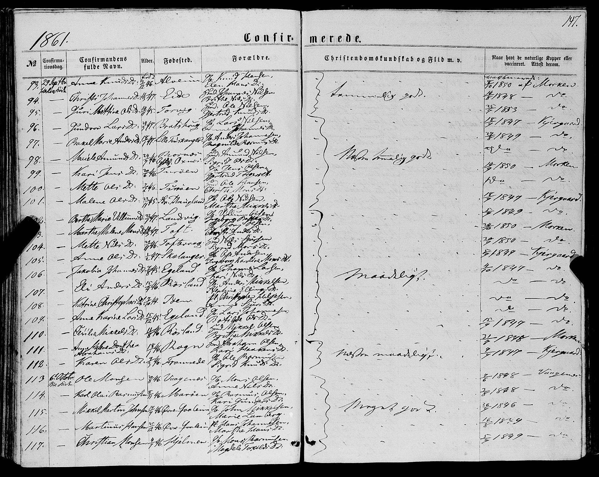 Manger sokneprestembete, AV/SAB-A-76801/H/Haa: Parish register (official) no. A 7, 1860-1870, p. 147