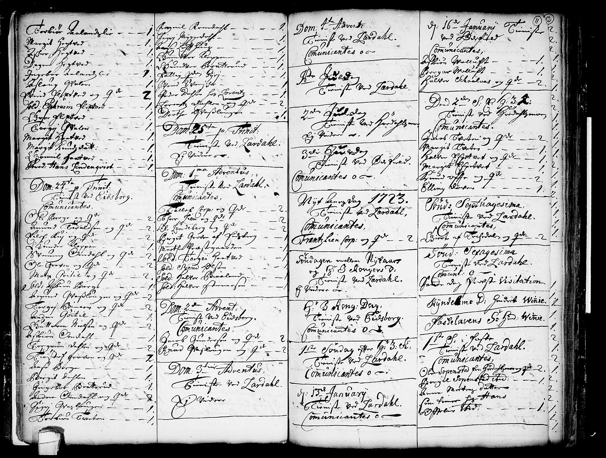 Lårdal kirkebøker, SAKO/A-284/F/Fa/L0001: Parish register (official) no. I 1, 1721-1734, p. 11