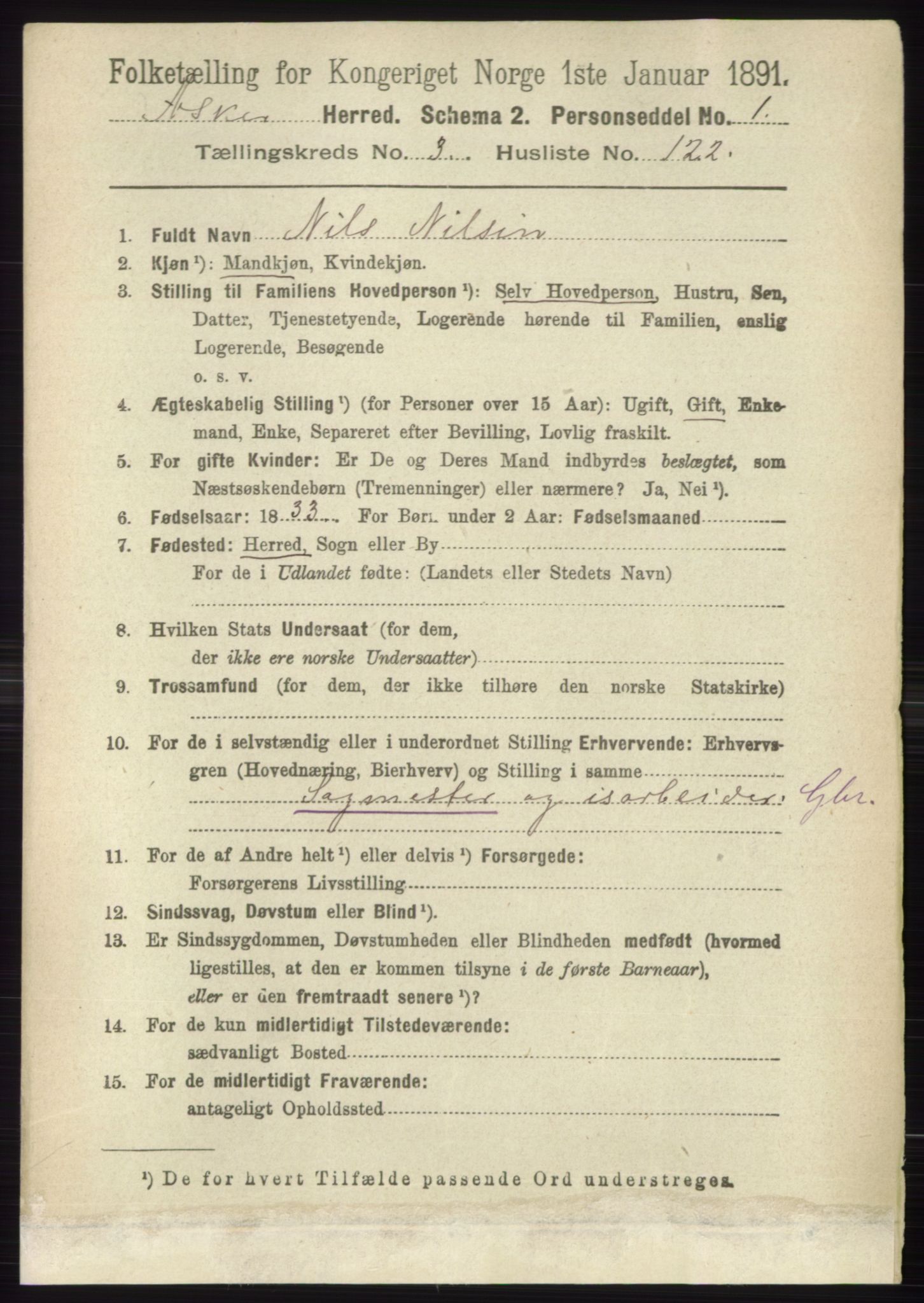 RA, 1891 census for 0220 Asker, 1891, p. 2709