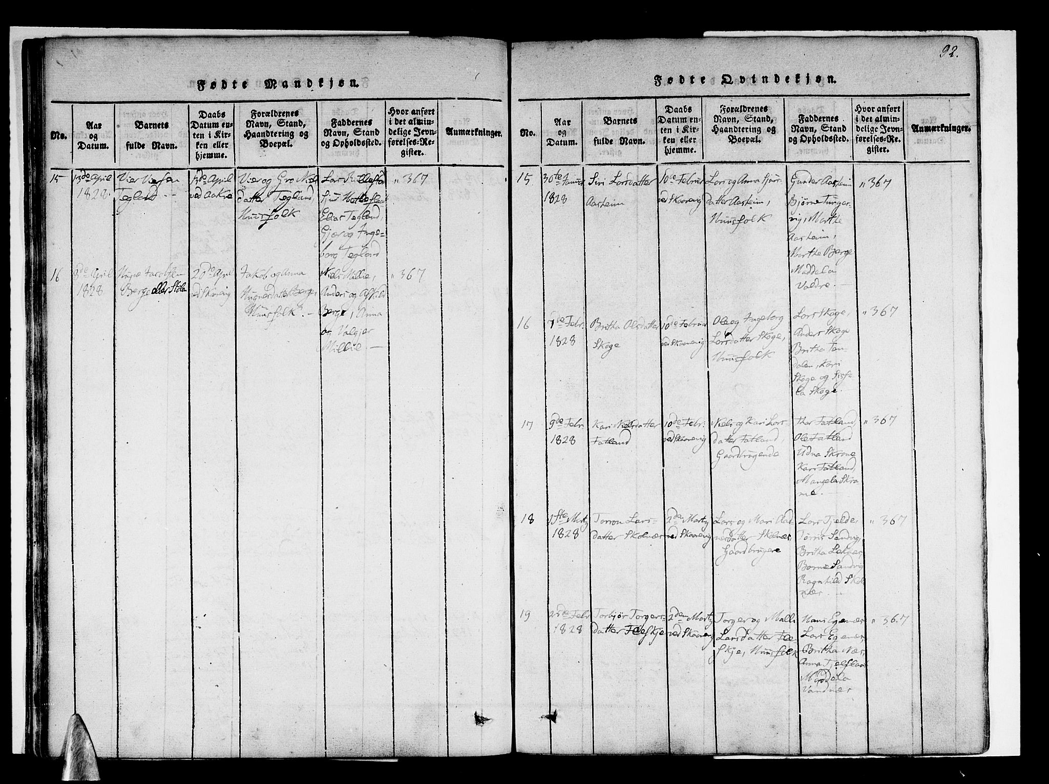 Skånevik sokneprestembete, AV/SAB-A-77801/H/Haa: Parish register (official) no. A 3, 1815-1828, p. 92