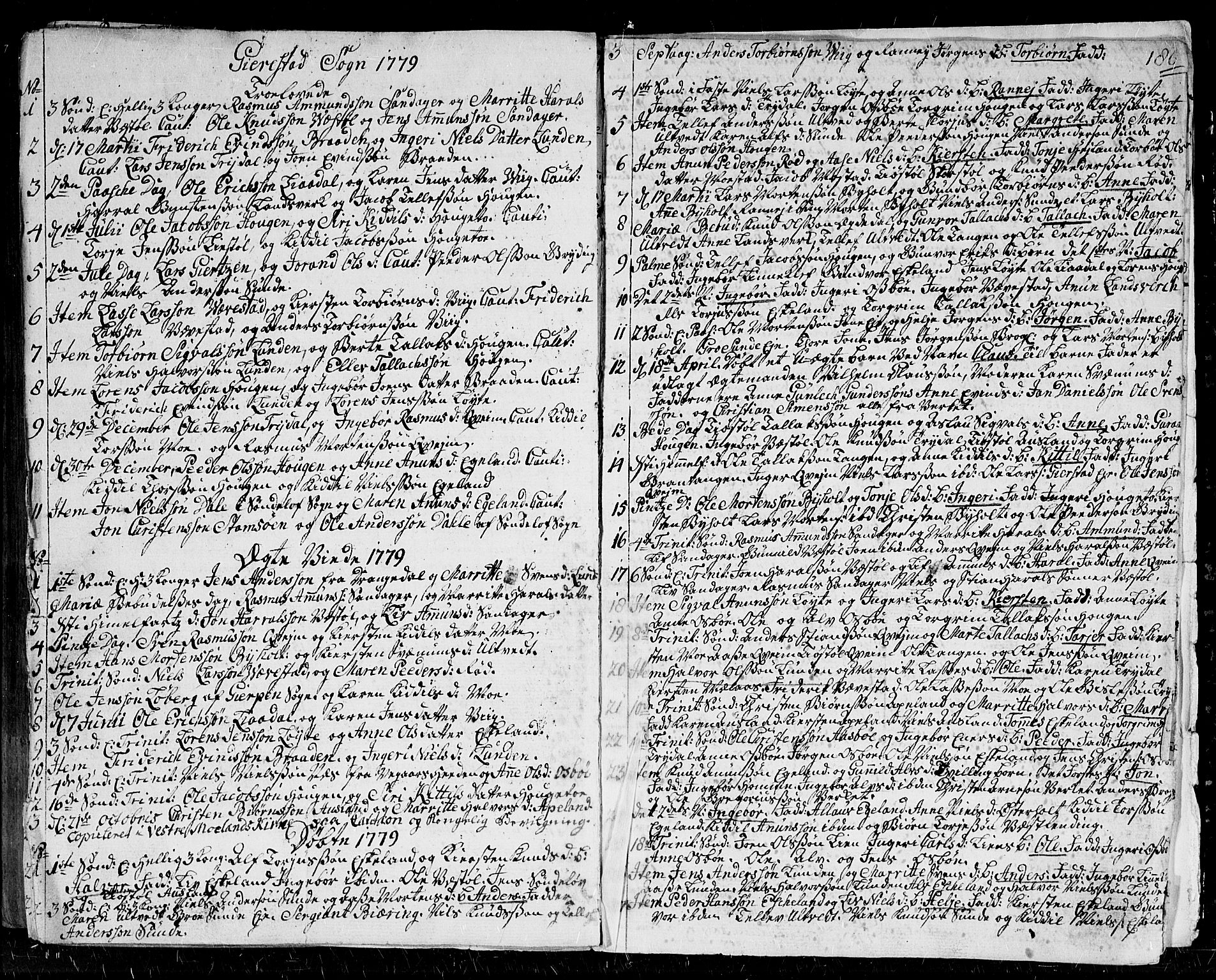 Gjerstad sokneprestkontor, SAK/1111-0014/F/Fa/Faa/L0002: Parish register (official) no. A 2, 1717-1779, p. 186