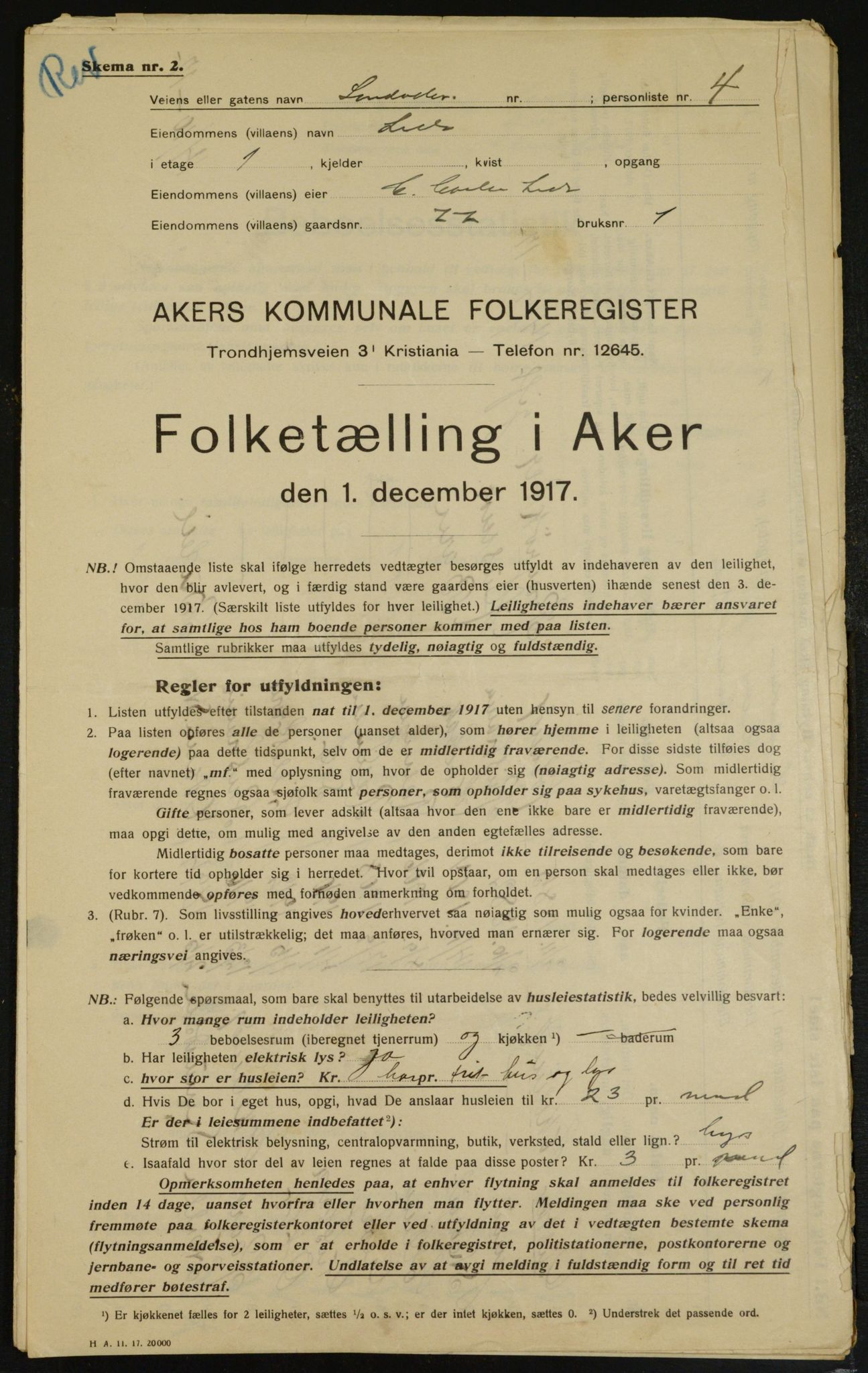 OBA, Municipal Census 1917 for Aker, 1917, p. 13455