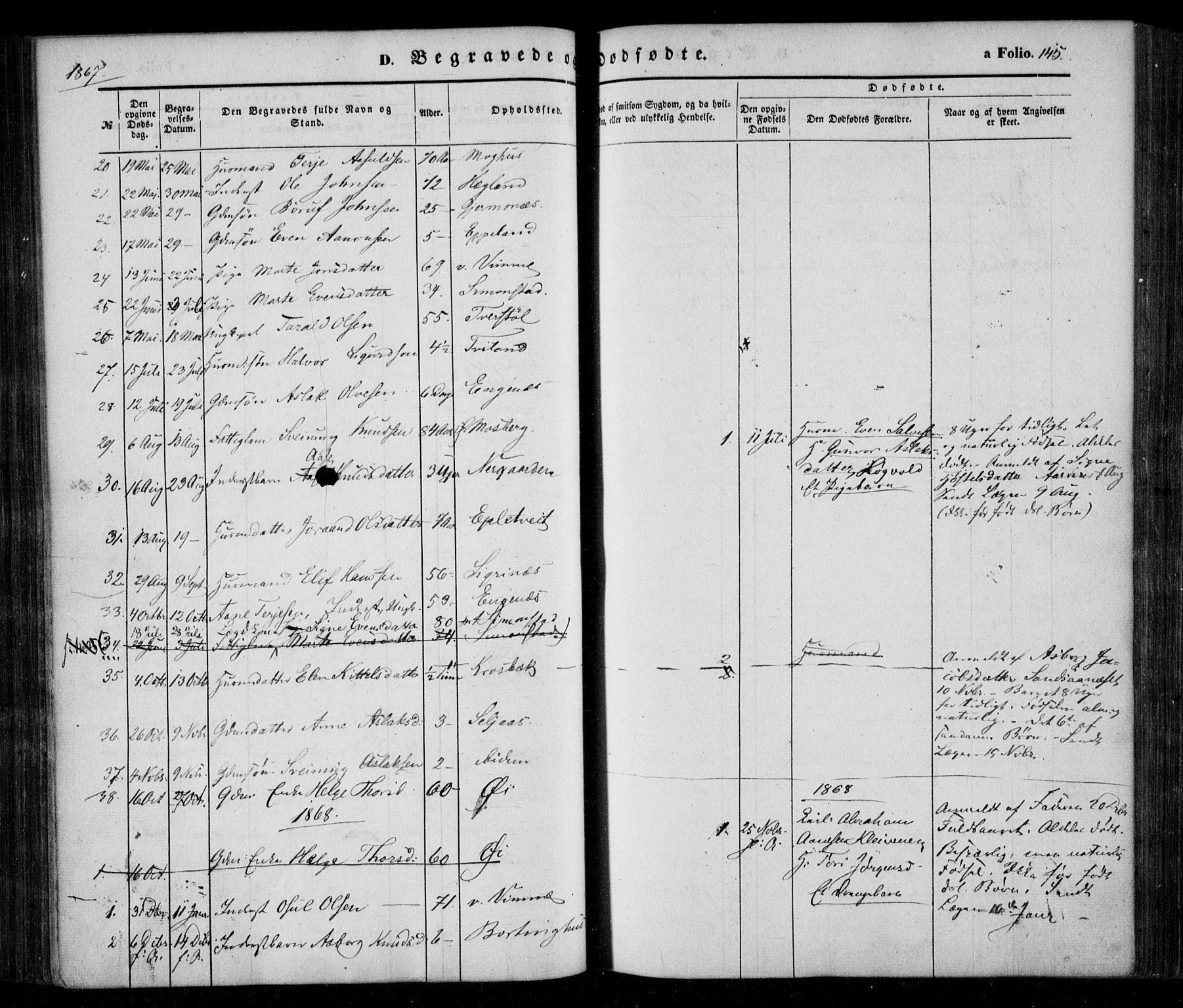 Åmli sokneprestkontor, SAK/1111-0050/F/Fa/Fac/L0008: Parish register (official) no. A 8, 1852-1869, p. 145