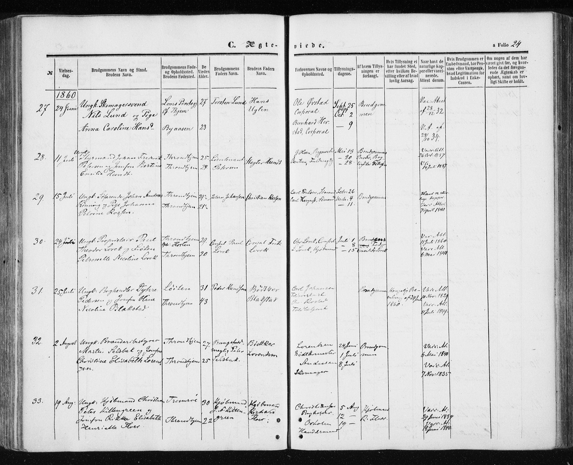 Ministerialprotokoller, klokkerbøker og fødselsregistre - Sør-Trøndelag, AV/SAT-A-1456/601/L0053: Parish register (official) no. 601A21, 1857-1865, p. 24