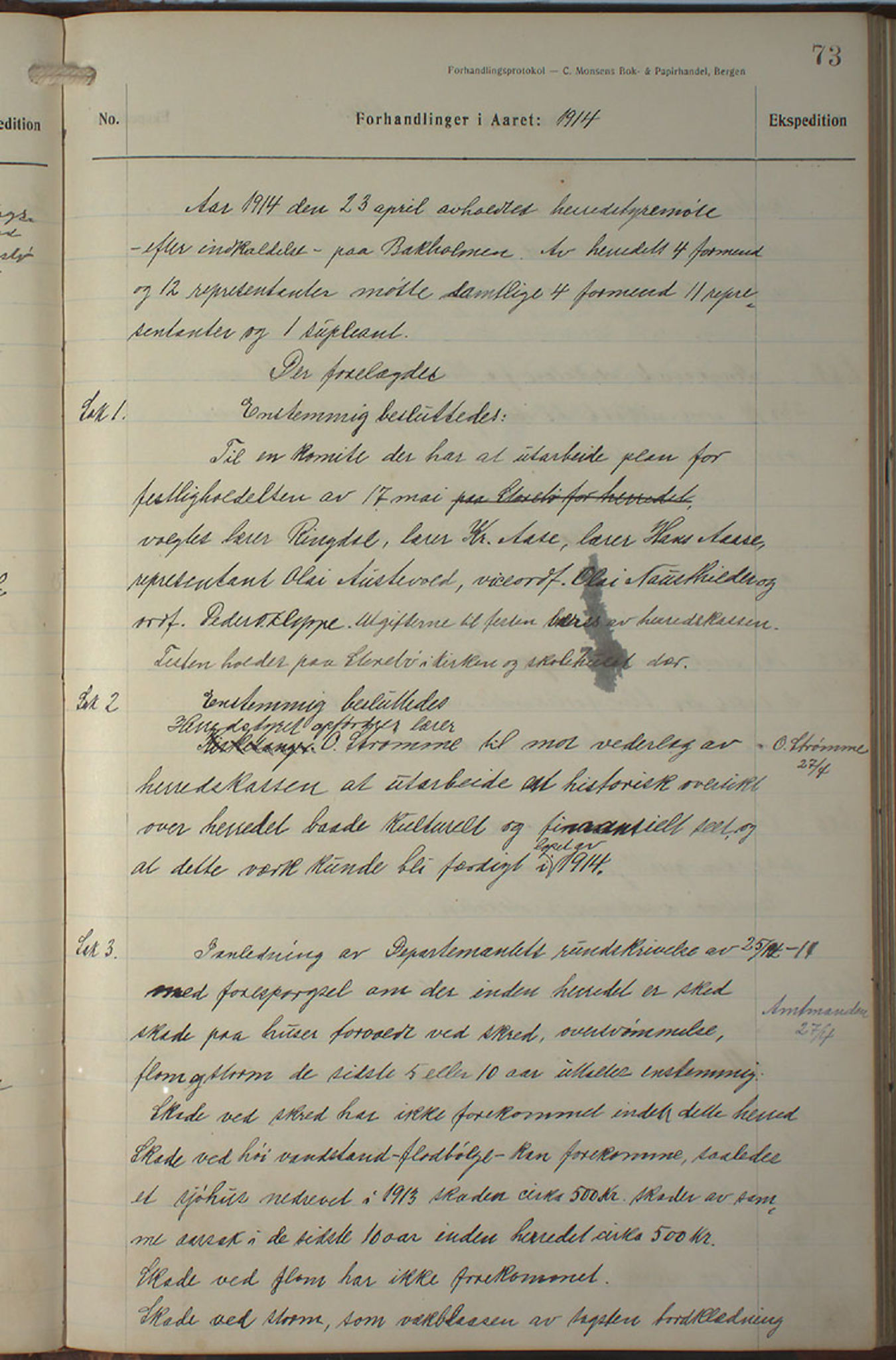 Austevoll kommune. Formannskapet, IKAH/1244-021/A/Aa/L0002b: Møtebok for heradstyret, 1910-1919, p. 147