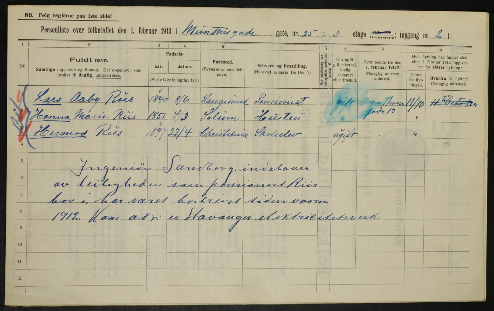 OBA, Municipal Census 1913 for Kristiania, 1913, p. 68073