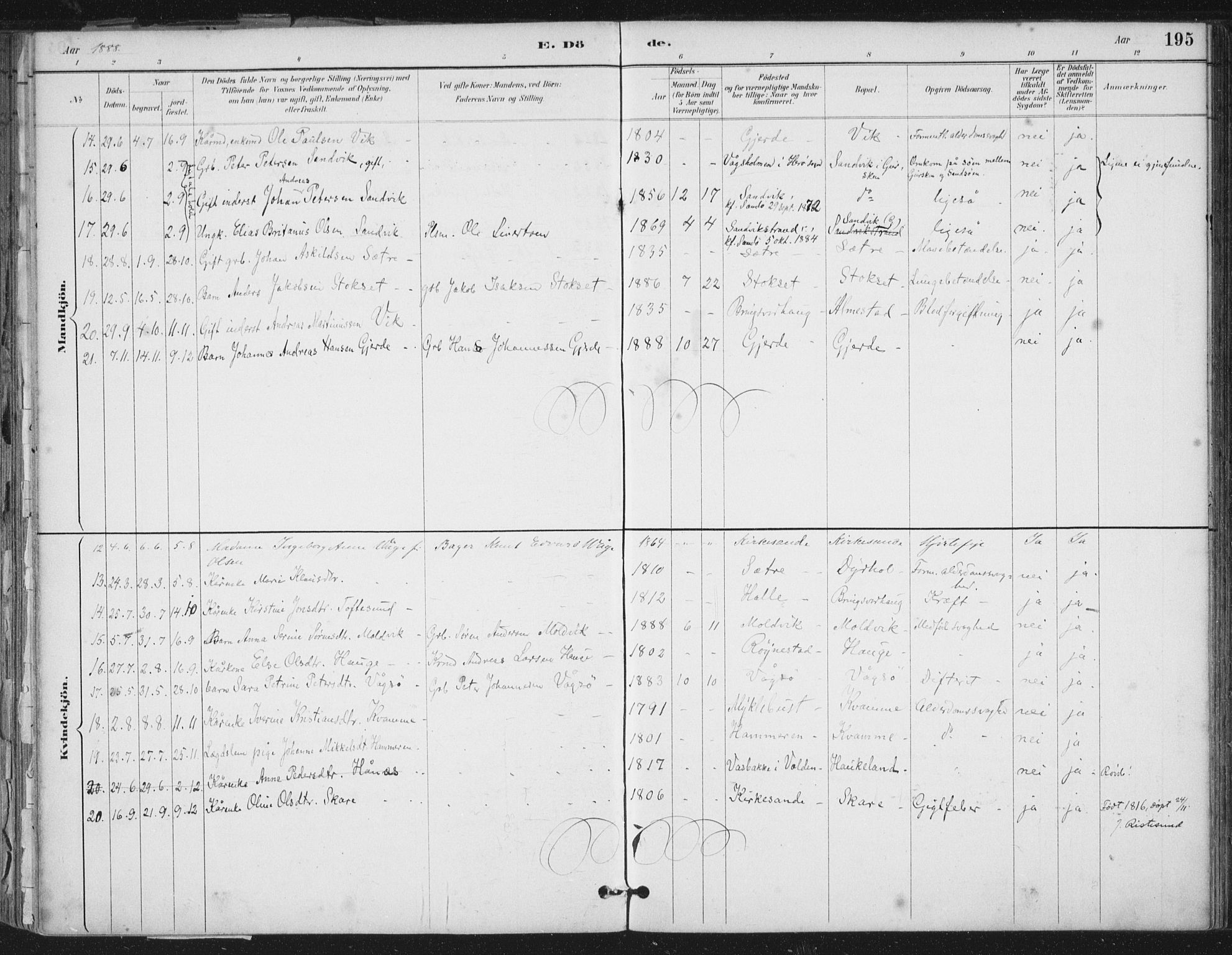 Ministerialprotokoller, klokkerbøker og fødselsregistre - Møre og Romsdal, AV/SAT-A-1454/503/L0037: Parish register (official) no. 503A05, 1884-1900, p. 195