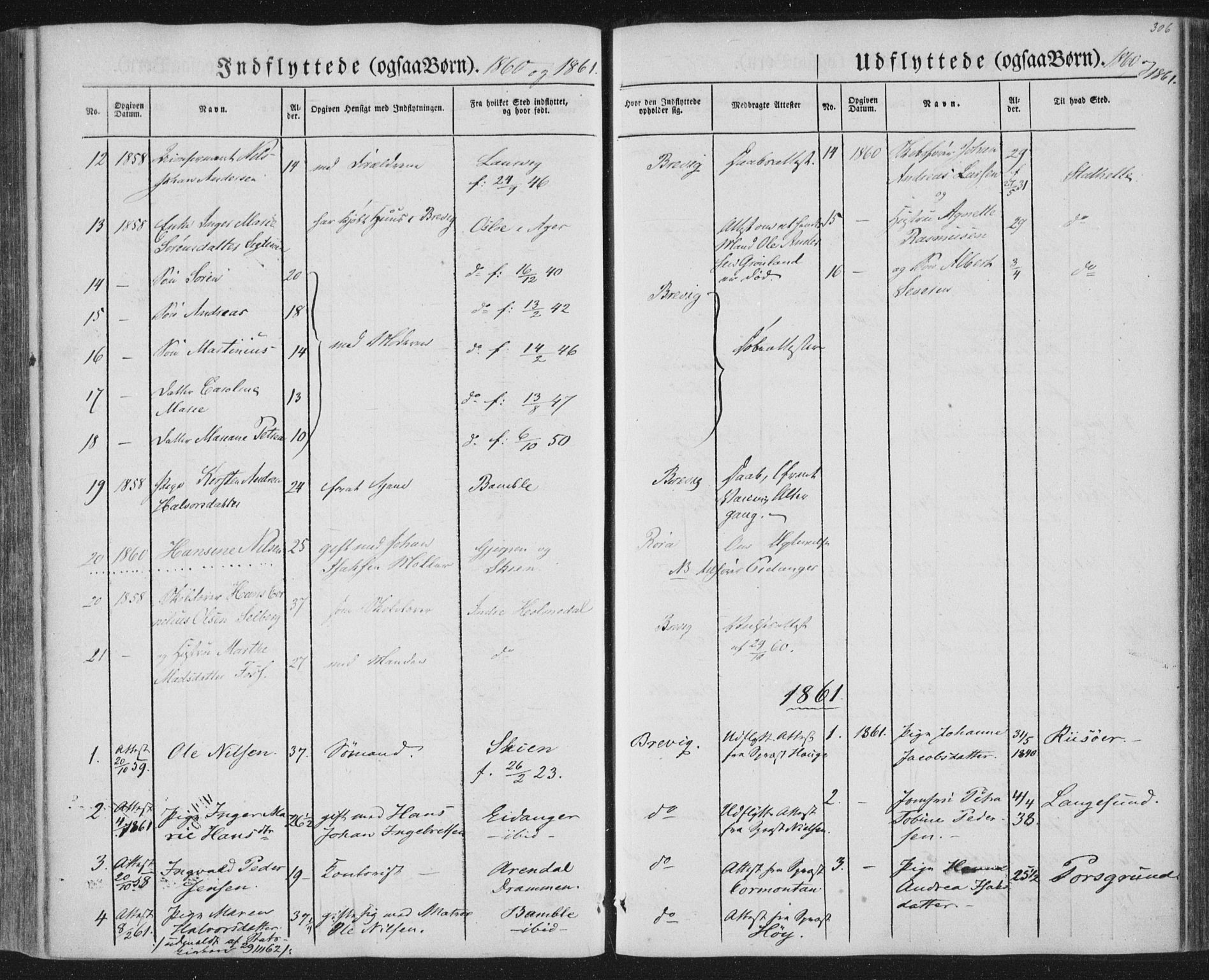 Brevik kirkebøker, AV/SAKO-A-255/F/Fa/L0005: Parish register (official) no. 5, 1847-1865, p. 306