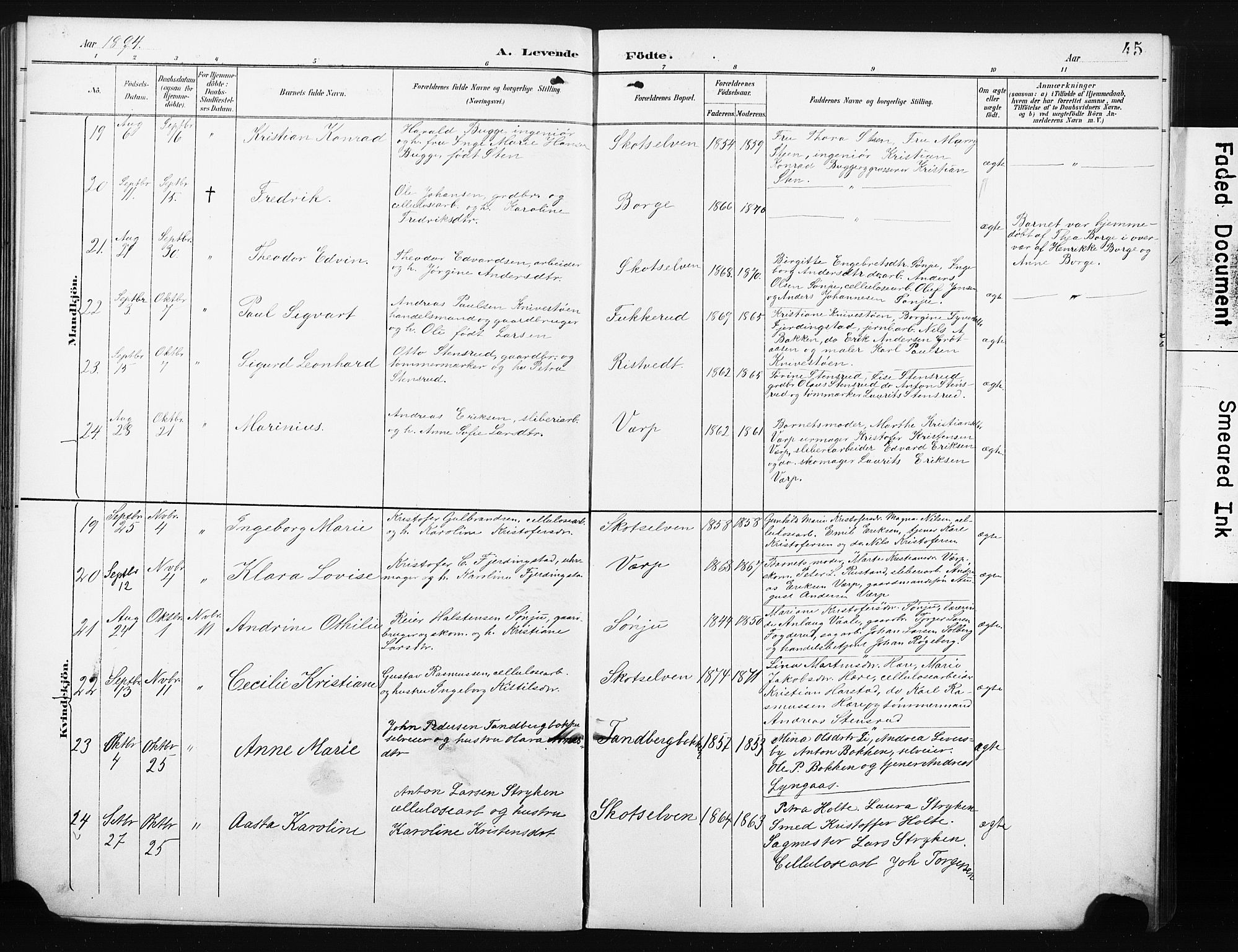 Eiker kirkebøker, SAKO/A-4/F/Fc/L0002: Parish register (official) no. III 2, 1889-1897, p. 45