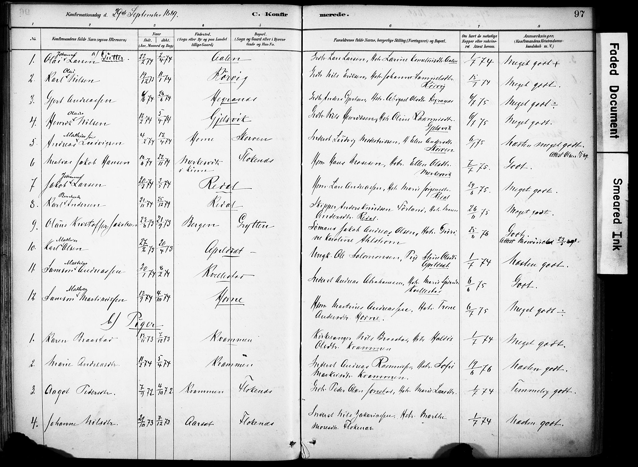 Førde sokneprestembete, AV/SAB-A-79901/H/Haa/Haae/L0001: Parish register (official) no. E 1, 1881-1911, p. 97