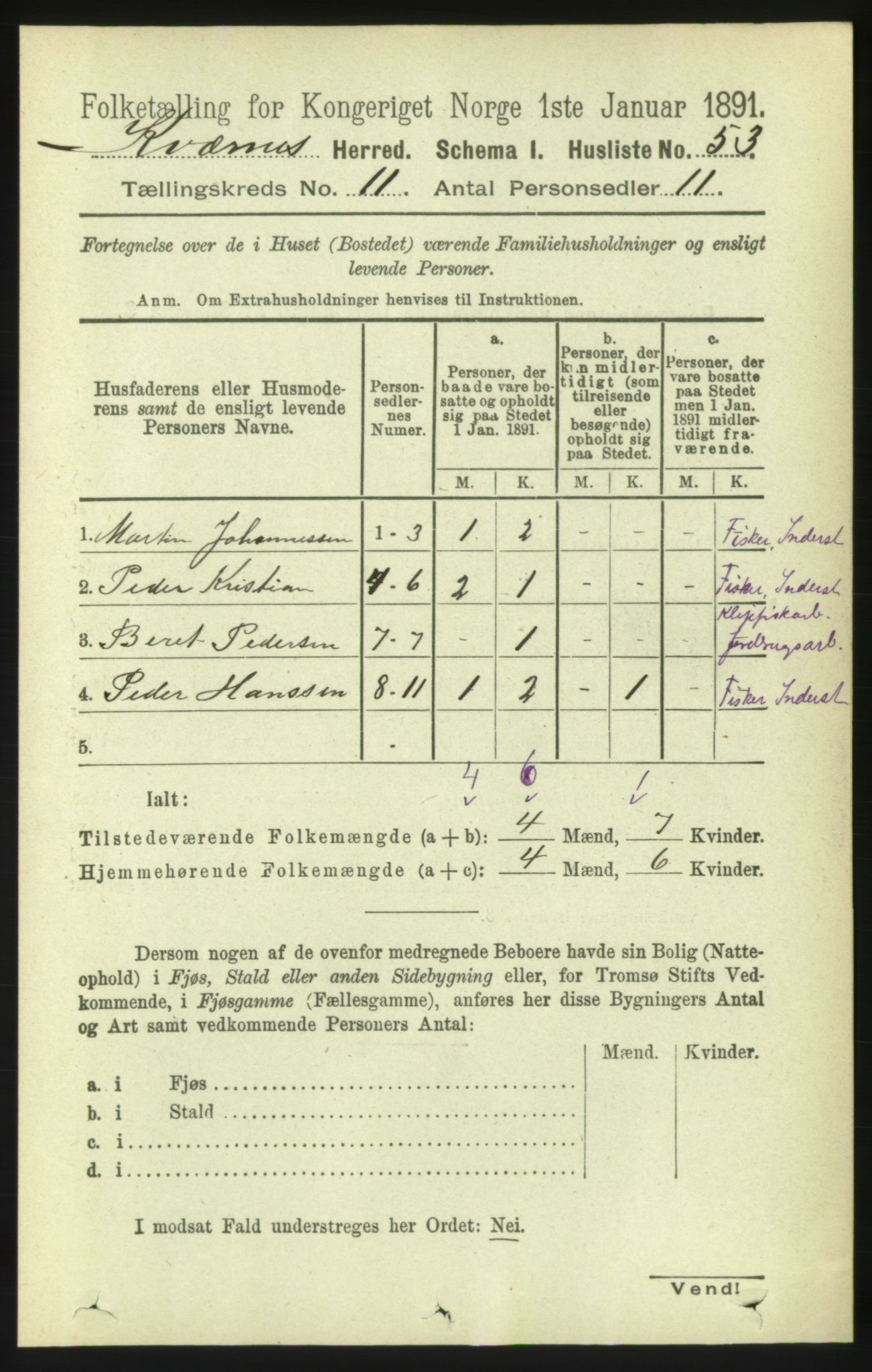 RA, 1891 census for 1553 Kvernes, 1891, p. 4807