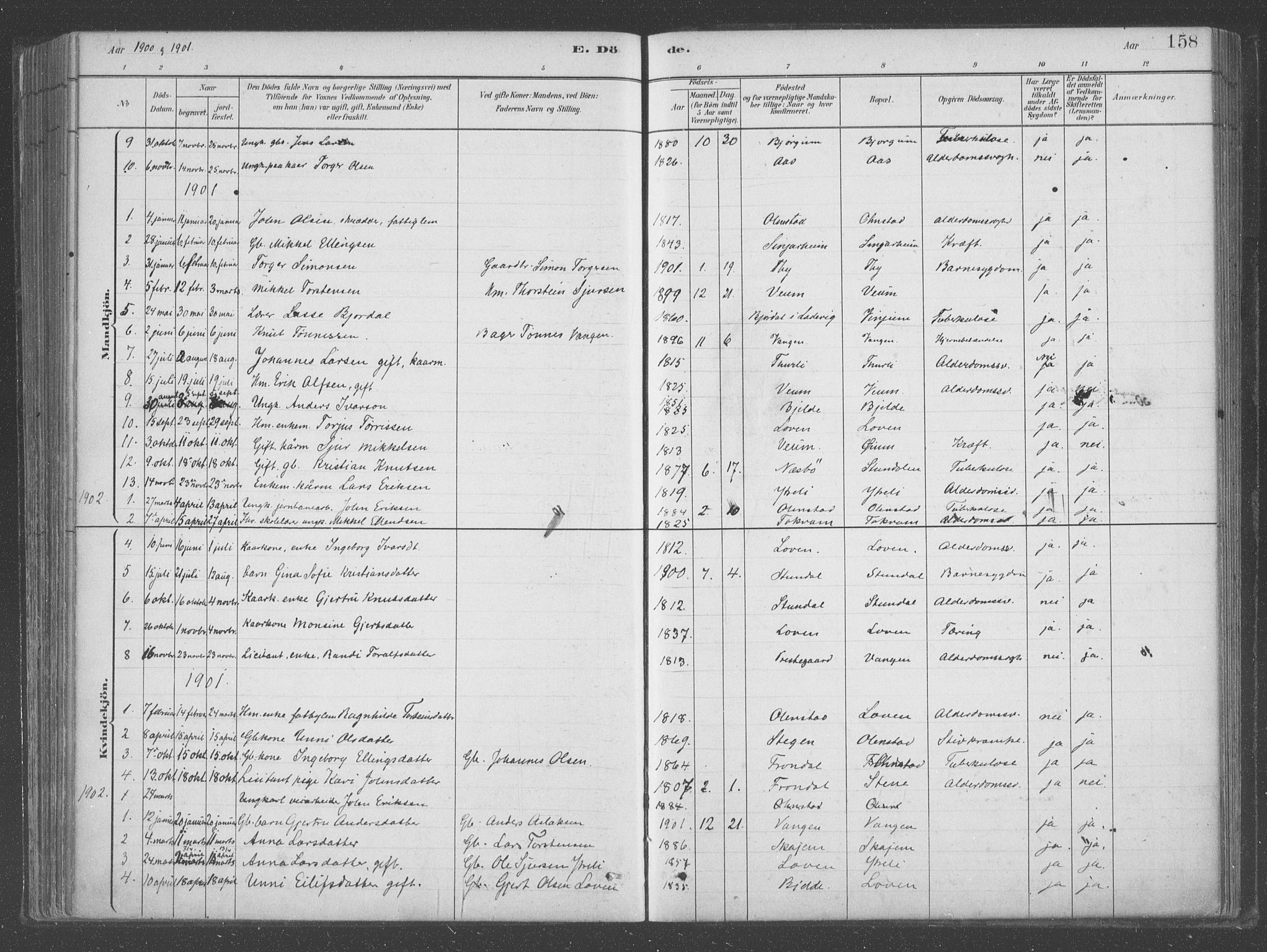 Aurland sokneprestembete, SAB/A-99937/H/Ha/Hab/L0001: Parish register (official) no. B  1, 1880-1909, p. 158