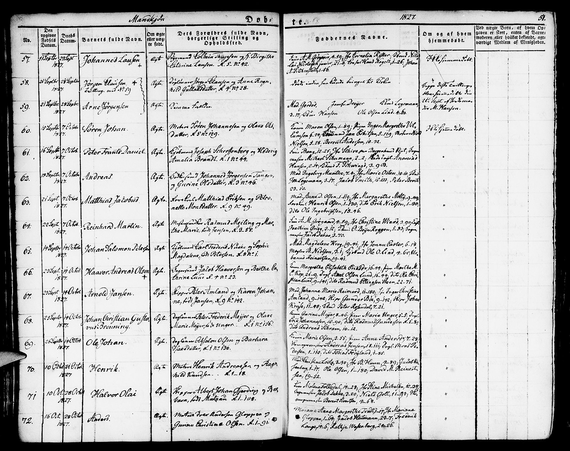 Nykirken Sokneprestembete, SAB/A-77101/H/Haa/L0012: Parish register (official) no. A 12, 1821-1844, p. 51