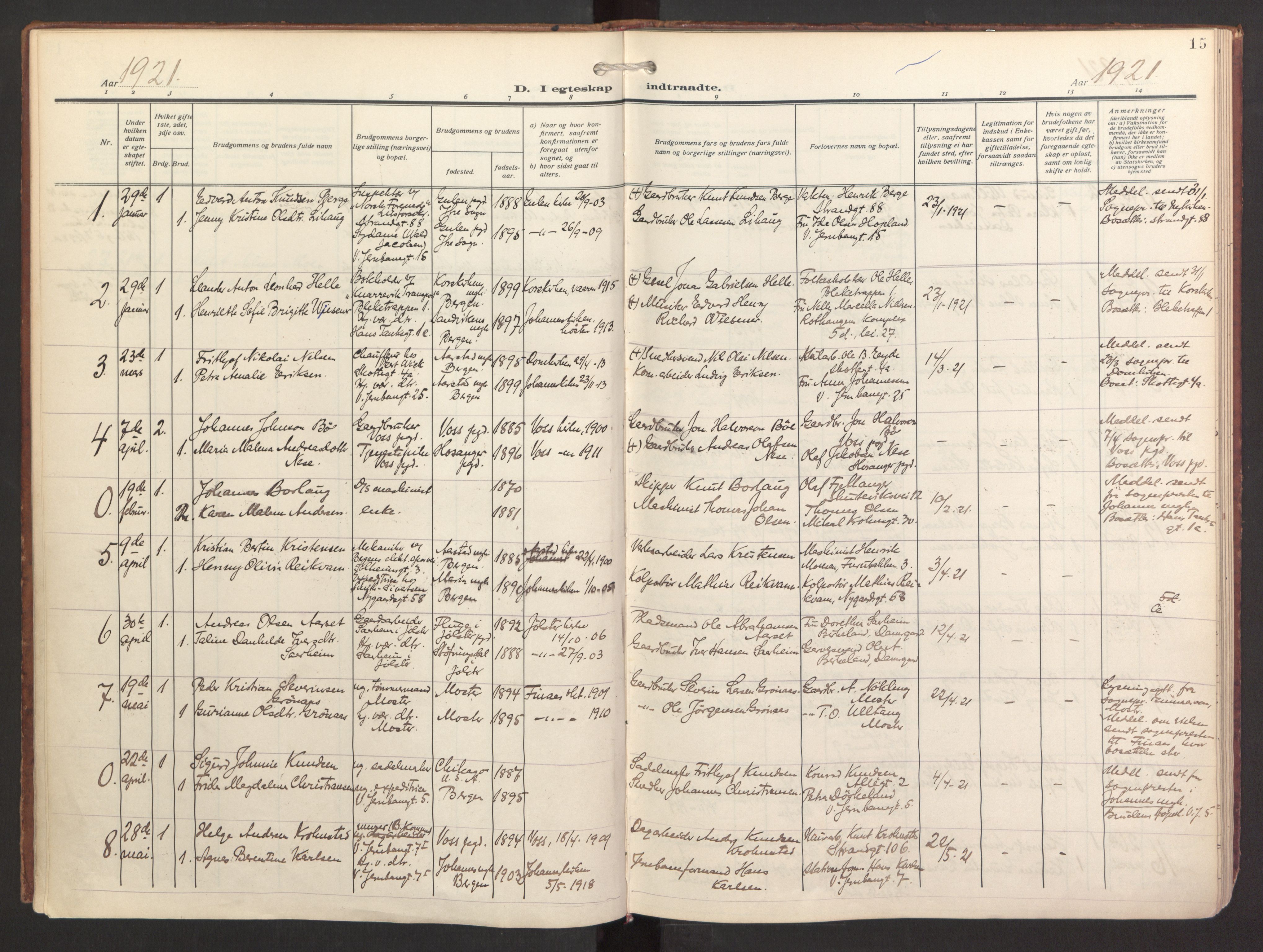 St. Jacob sokneprestembete, AV/SAB-A-78001/H/Haa/L0005: Parish register (official) no. C 1, 1917-1951, p. 15