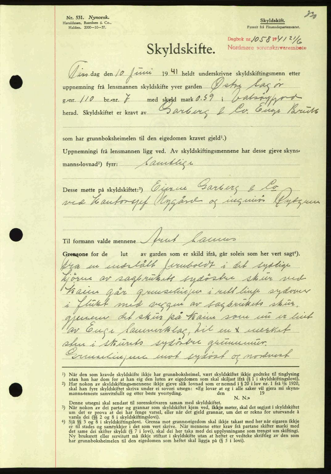Nordmøre sorenskriveri, SAT/A-4132/1/2/2Ca: Mortgage book no. A90, 1941-1941, Diary no: : 1058/1941