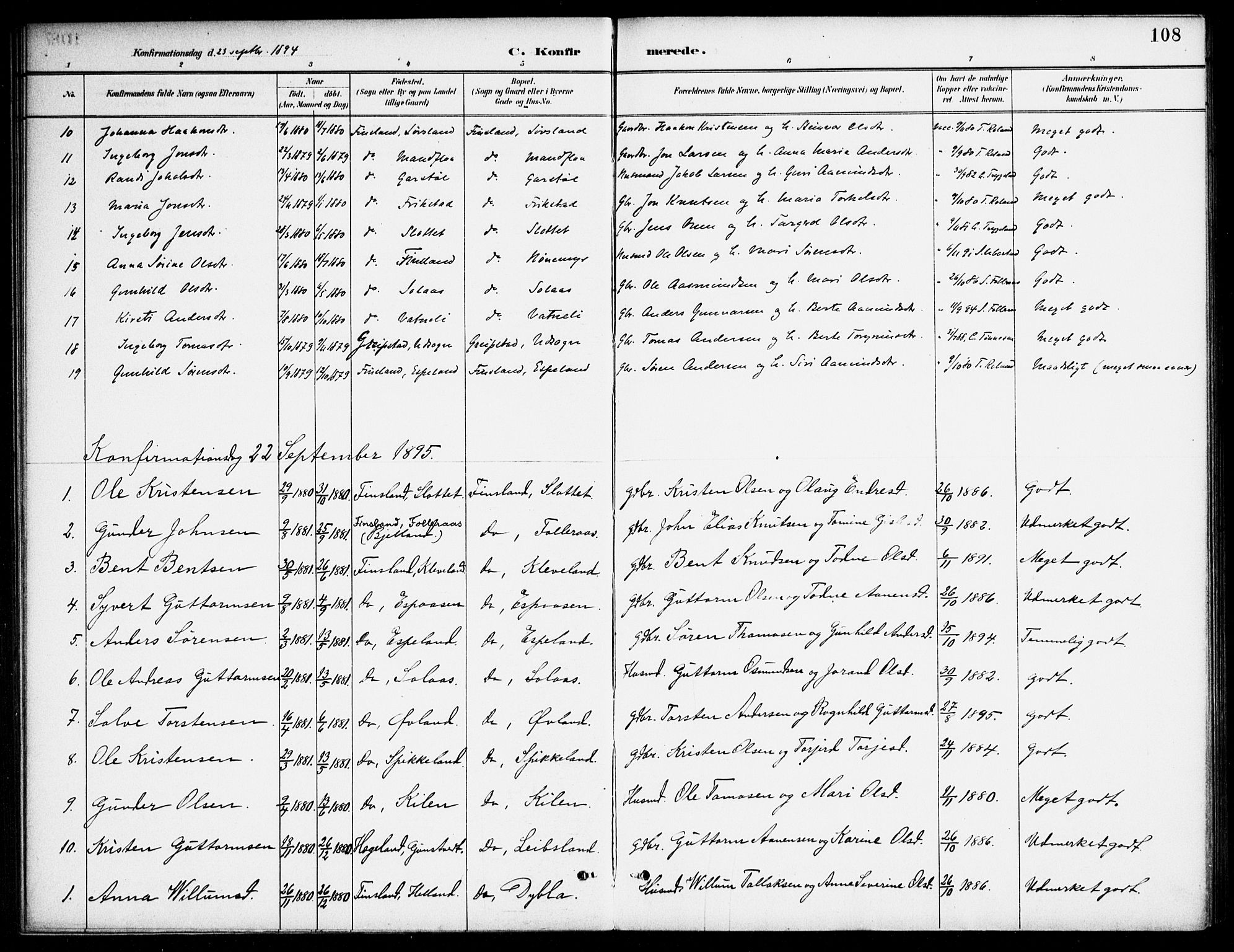 Bjelland sokneprestkontor, SAK/1111-0005/F/Fa/Fab/L0004: Parish register (official) no. A 4, 1887-1920, p. 108
