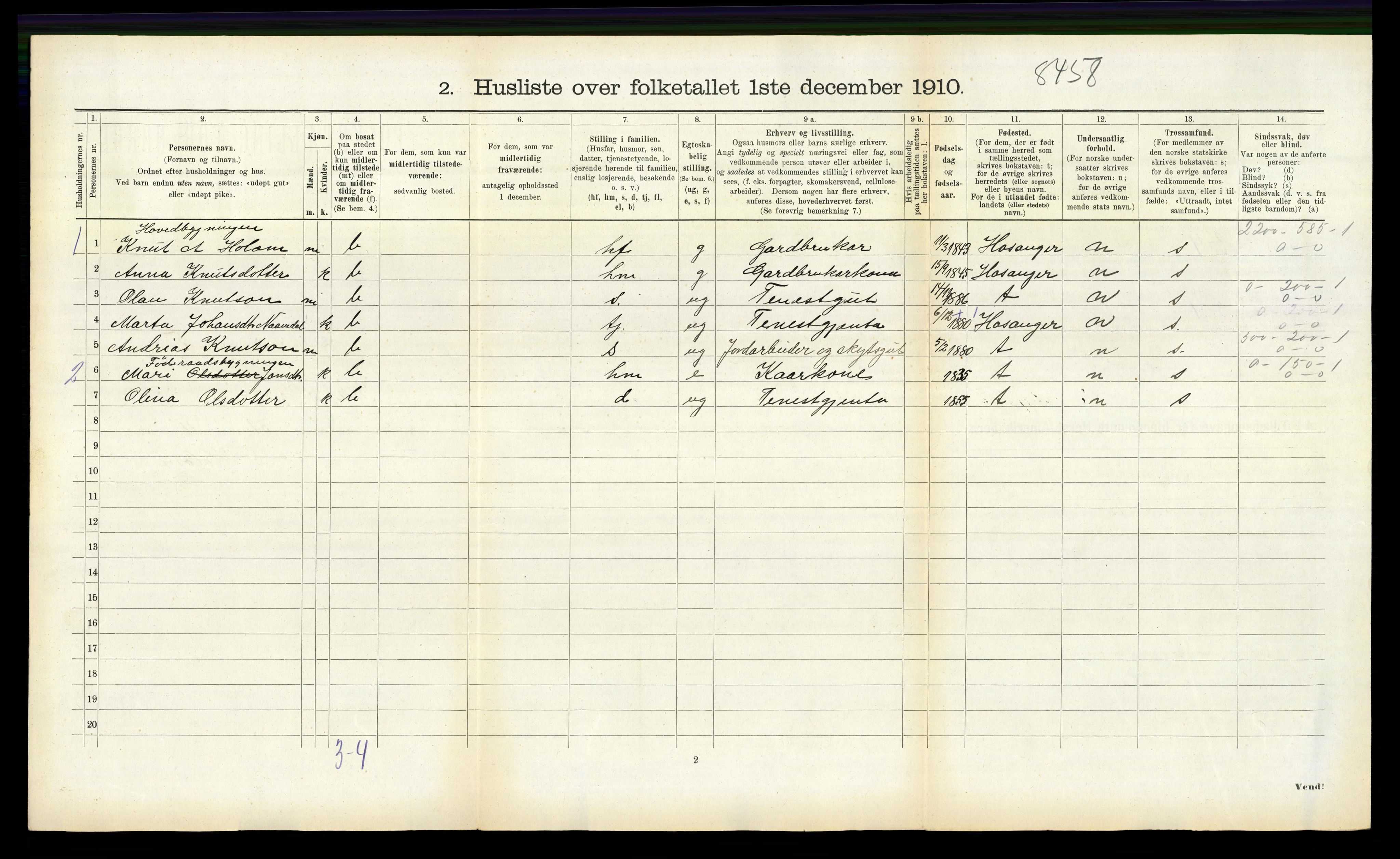 RA, 1910 census for Vik, 1910, p. 890