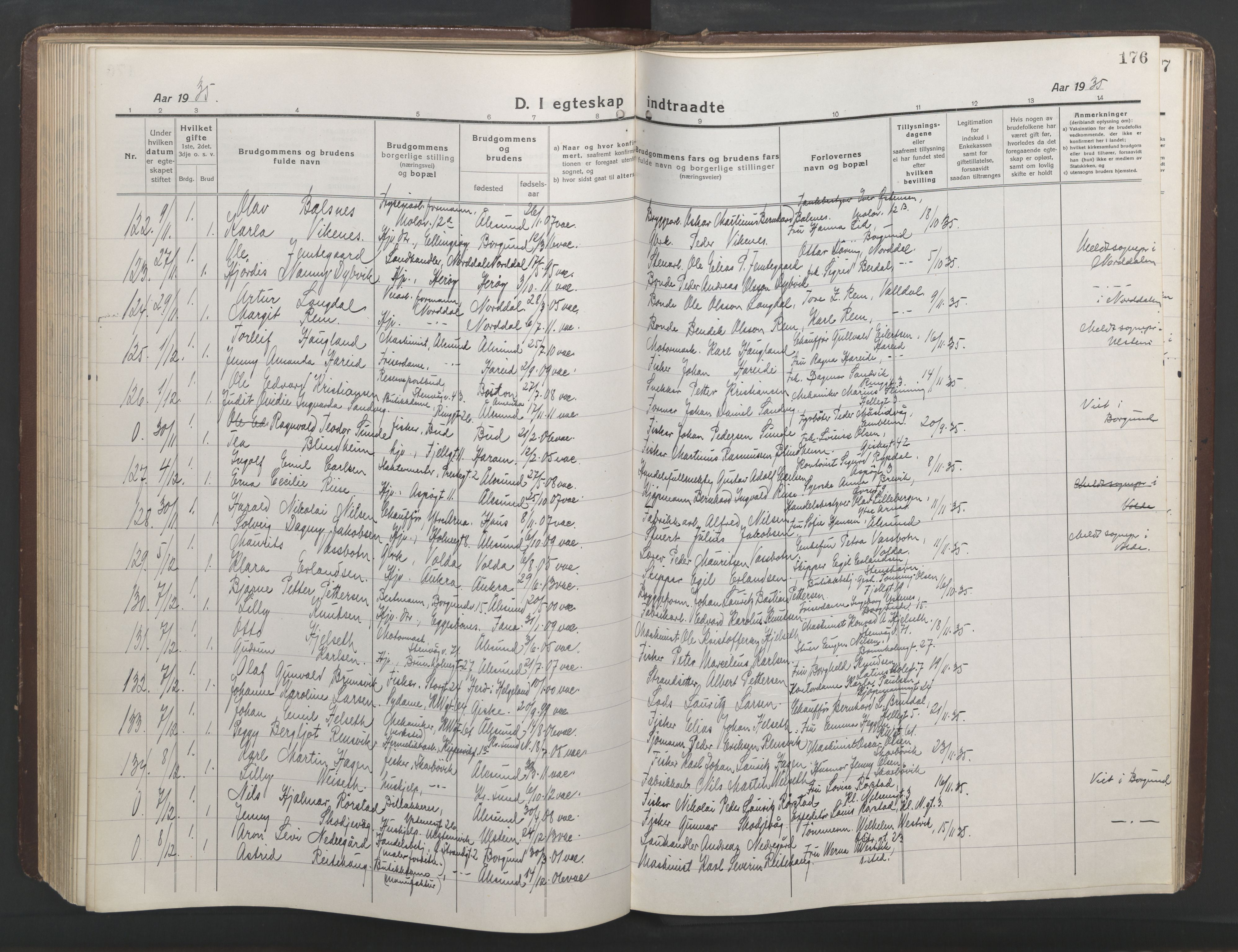 Ministerialprotokoller, klokkerbøker og fødselsregistre - Møre og Romsdal, SAT/A-1454/529/L0473: Parish register (copy) no. 529C10, 1918-1941, p. 176