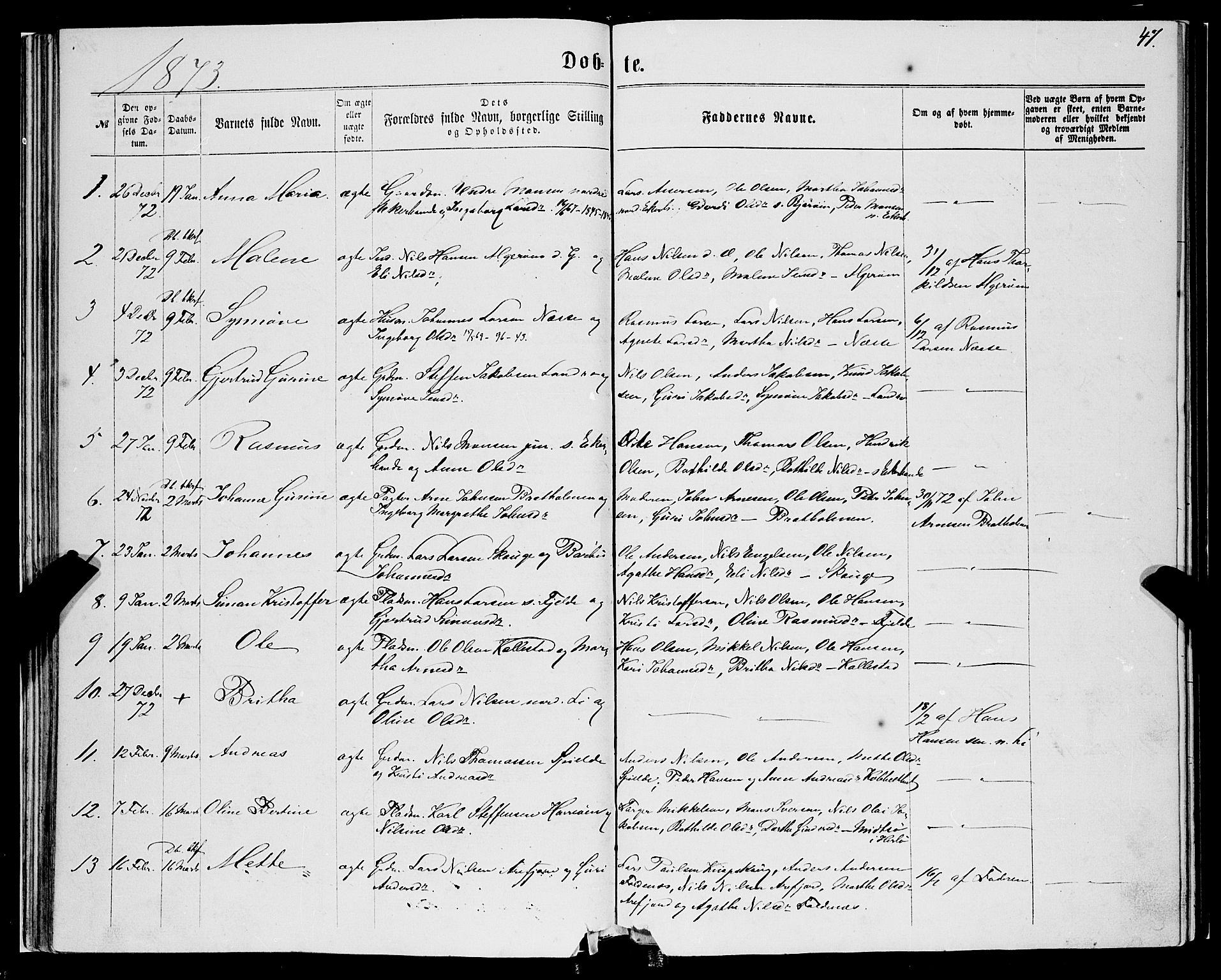 Fjell sokneprestembete, SAB/A-75301/H/Haa: Parish register (official) no. A 3, 1864-1877, p. 47