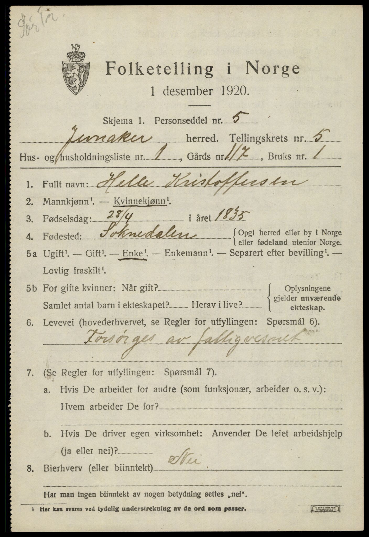 SAH, 1920 census for Jevnaker, 1920, p. 7779