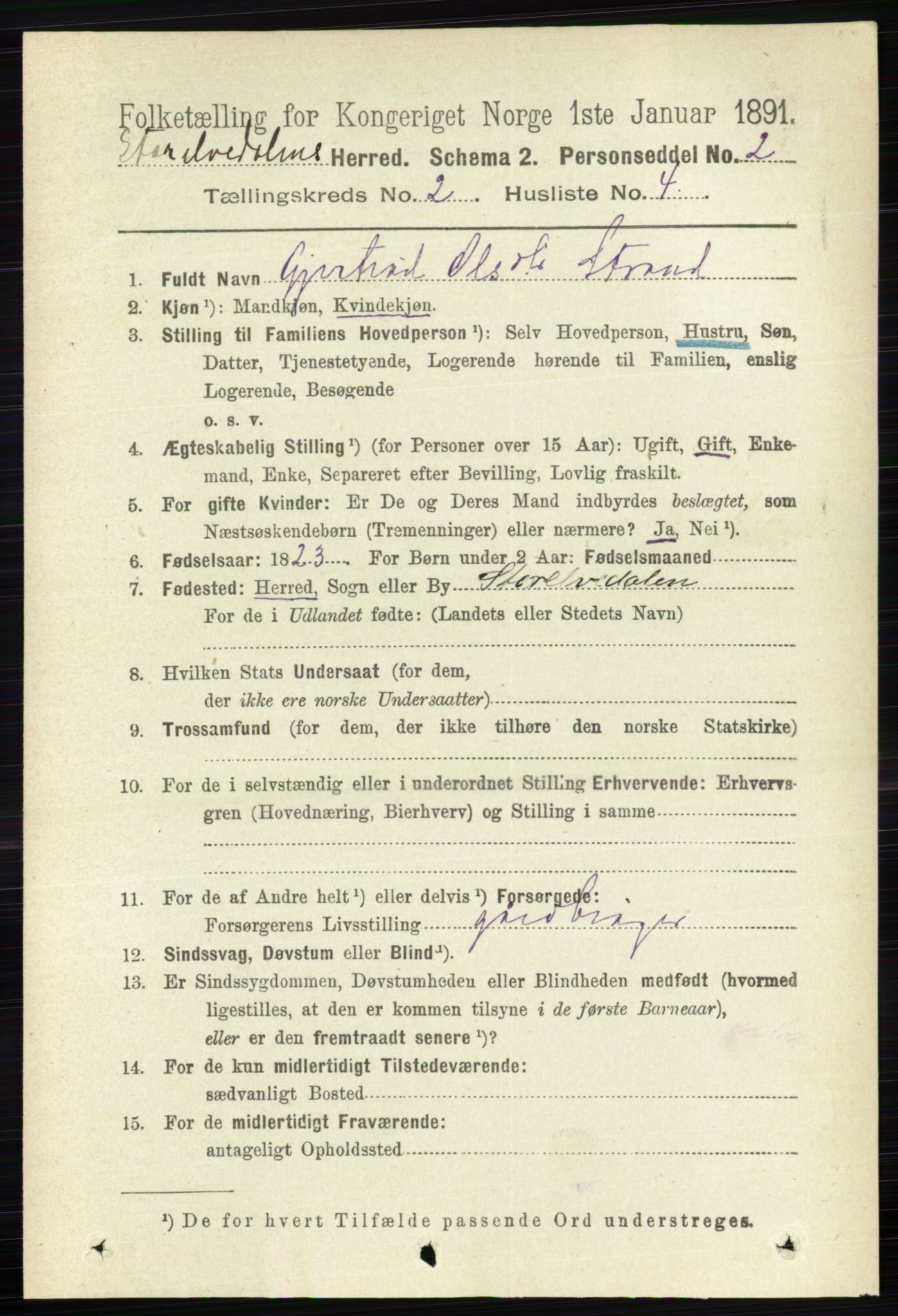 RA, 1891 census for 0430 Stor-Elvdal, 1891, p. 393