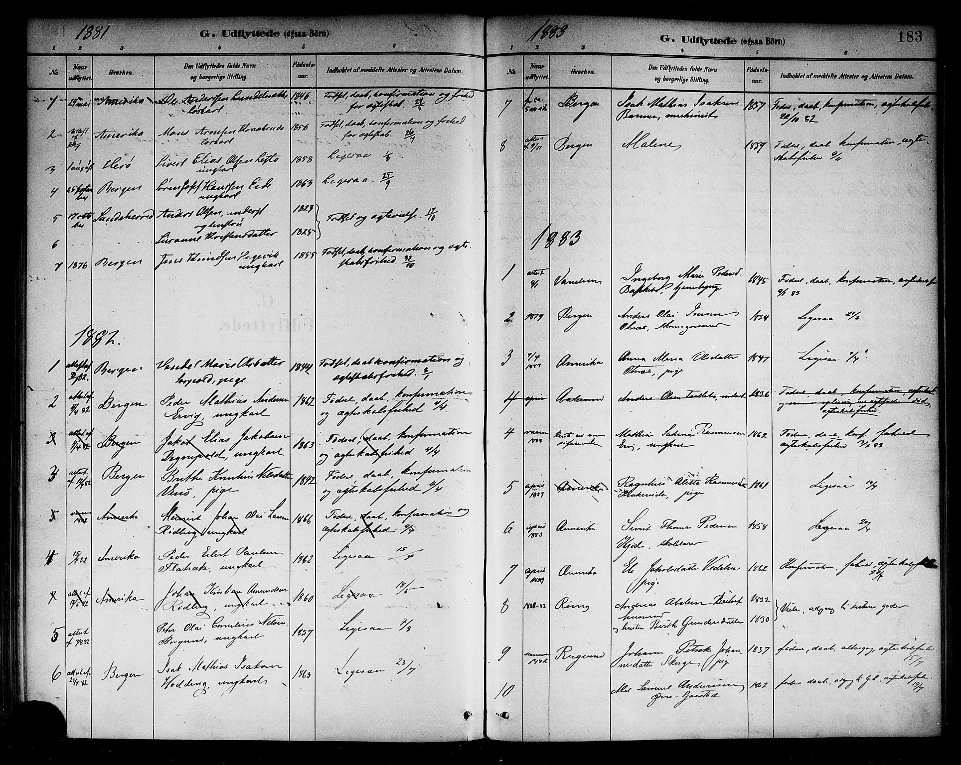 Selje sokneprestembete, SAB/A-99938/H/Ha/Haa/Haab: Parish register (official) no. B 1, 1881-1890, p. 183