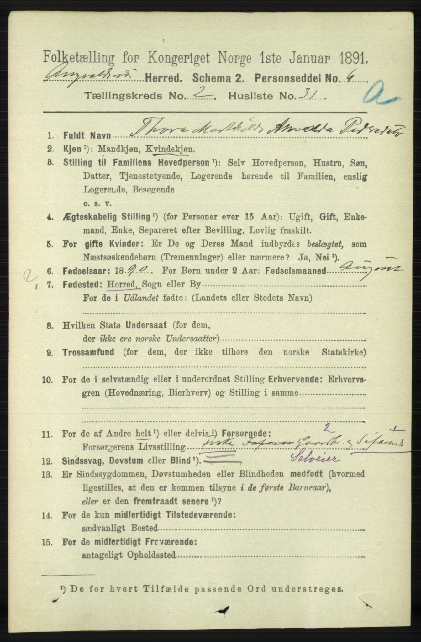 RA, 1891 census for 1147 Avaldsnes, 1891, p. 985