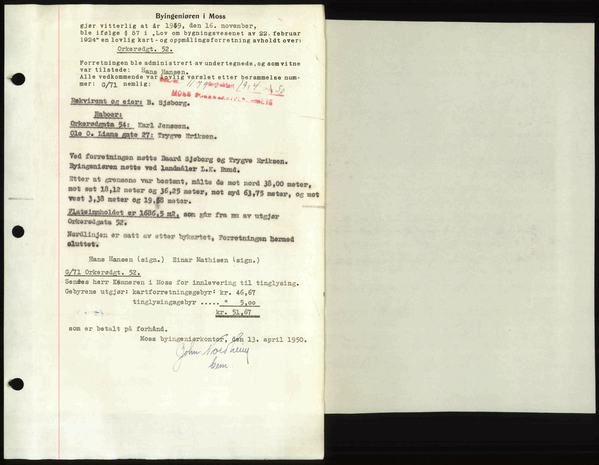 Moss sorenskriveri, SAO/A-10168: Mortgage book no. A25, 1950-1950, Diary no: : 1179/1950