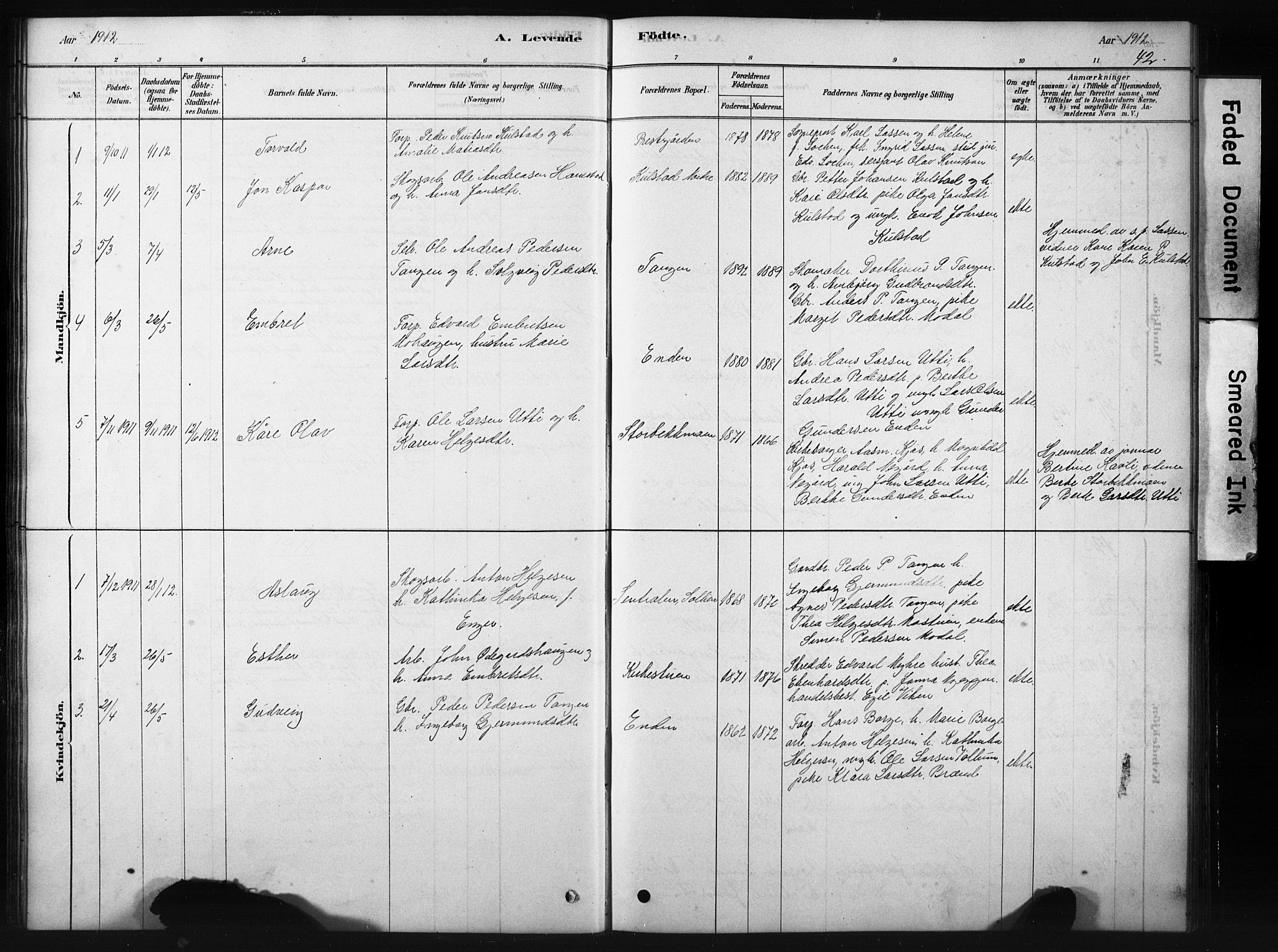 Sollia prestekontor, SAH/PREST-050/H/Ha/Hab/L0002: Parish register (copy) no. 2, 1880-1933, p. 42