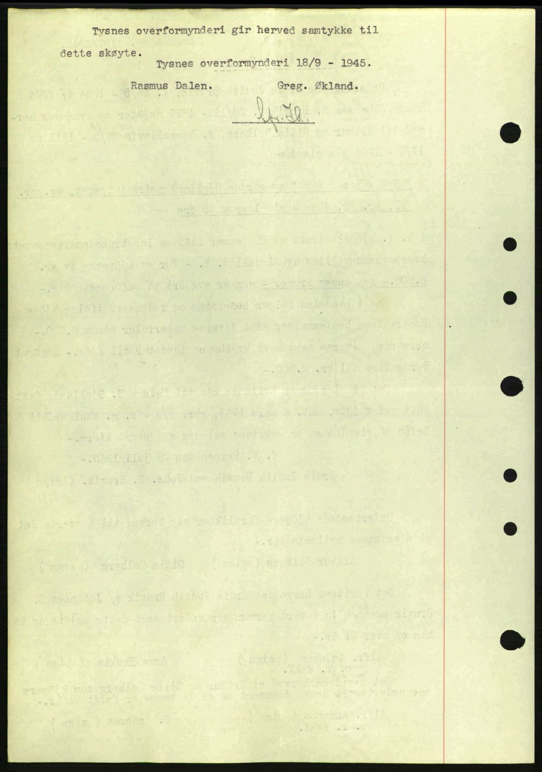 Sunnhordland sorenskrivar, AV/SAB-A-2401: Mortgage book no. A77, 1945-1945, Diary no: : 1127/1945