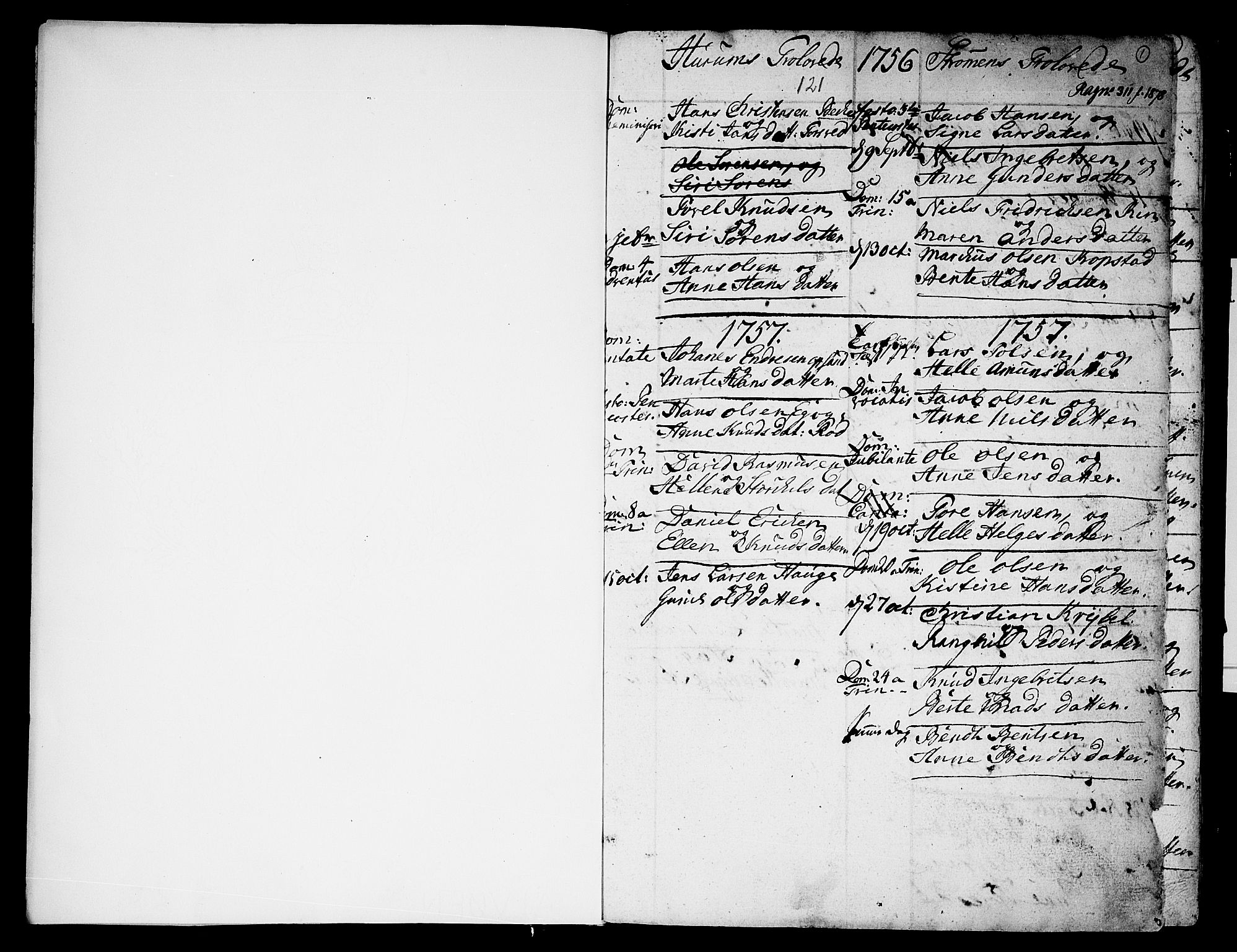 Hurum kirkebøker, SAKO/A-229/F/Fa/L0006: Parish register (official) no. 6, 1756-1770, p. 1