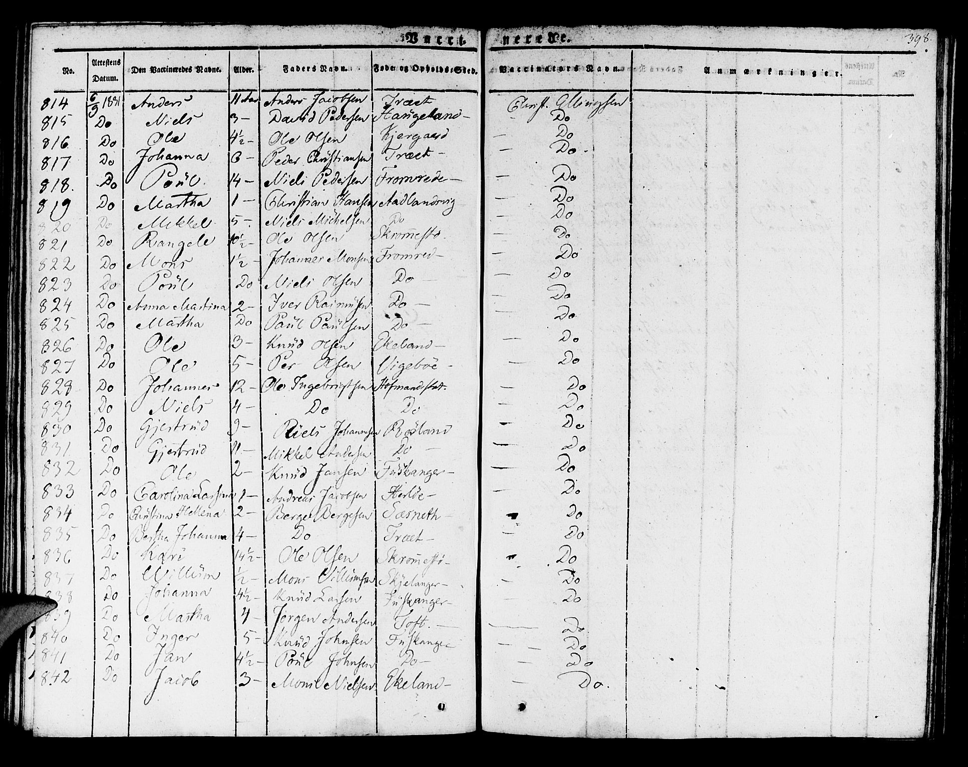 Manger sokneprestembete, AV/SAB-A-76801/H/Haa: Parish register (official) no. A 4, 1824-1838, p. 398