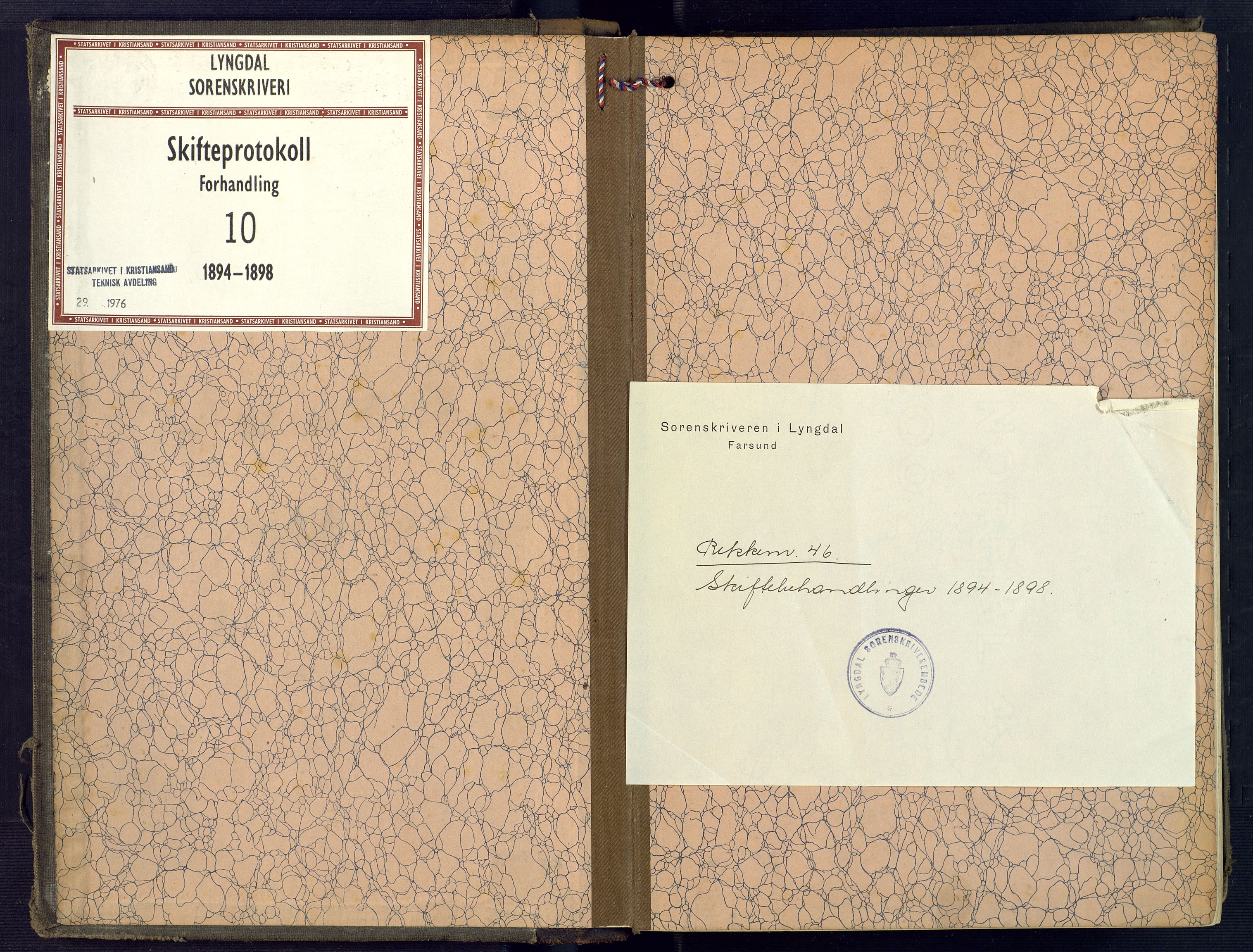 Lyngdal sorenskriveri, AV/SAK-1221-0004/H/Hc/L0876: Skiftebehandlingsprotokoll nr. 10, 1894-1898