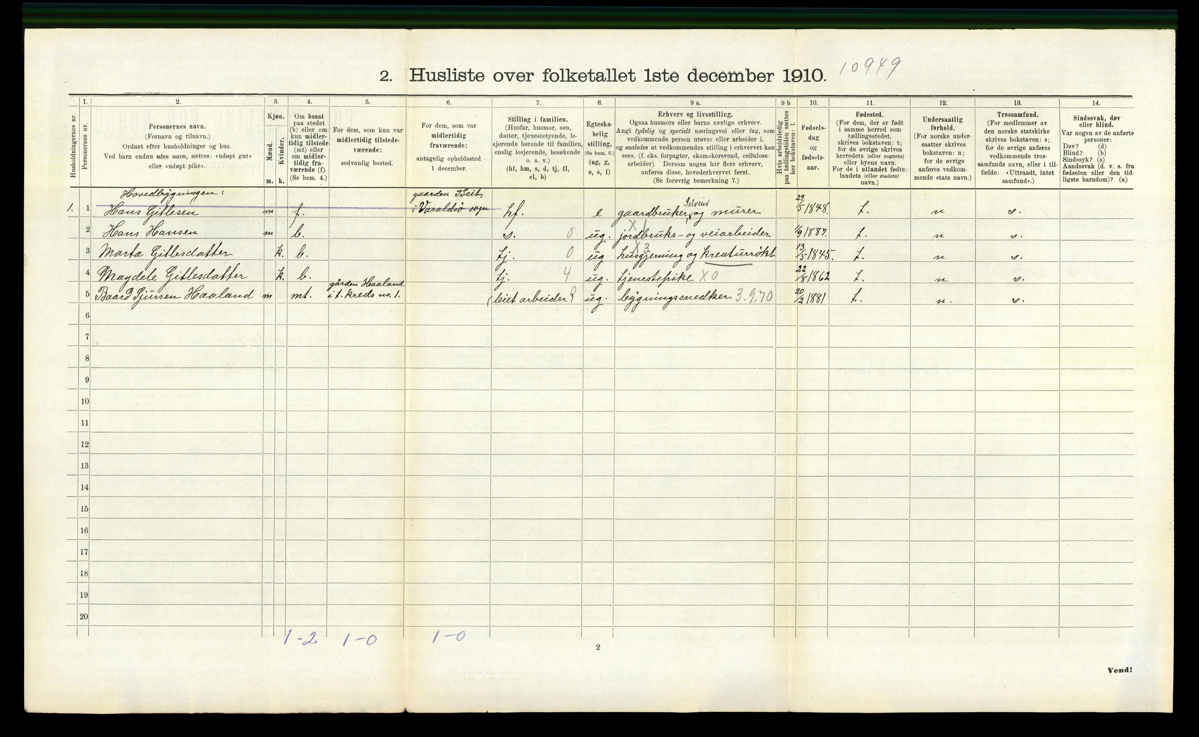 RA, 1910 census for Hålandsdal, 1910, p. 155