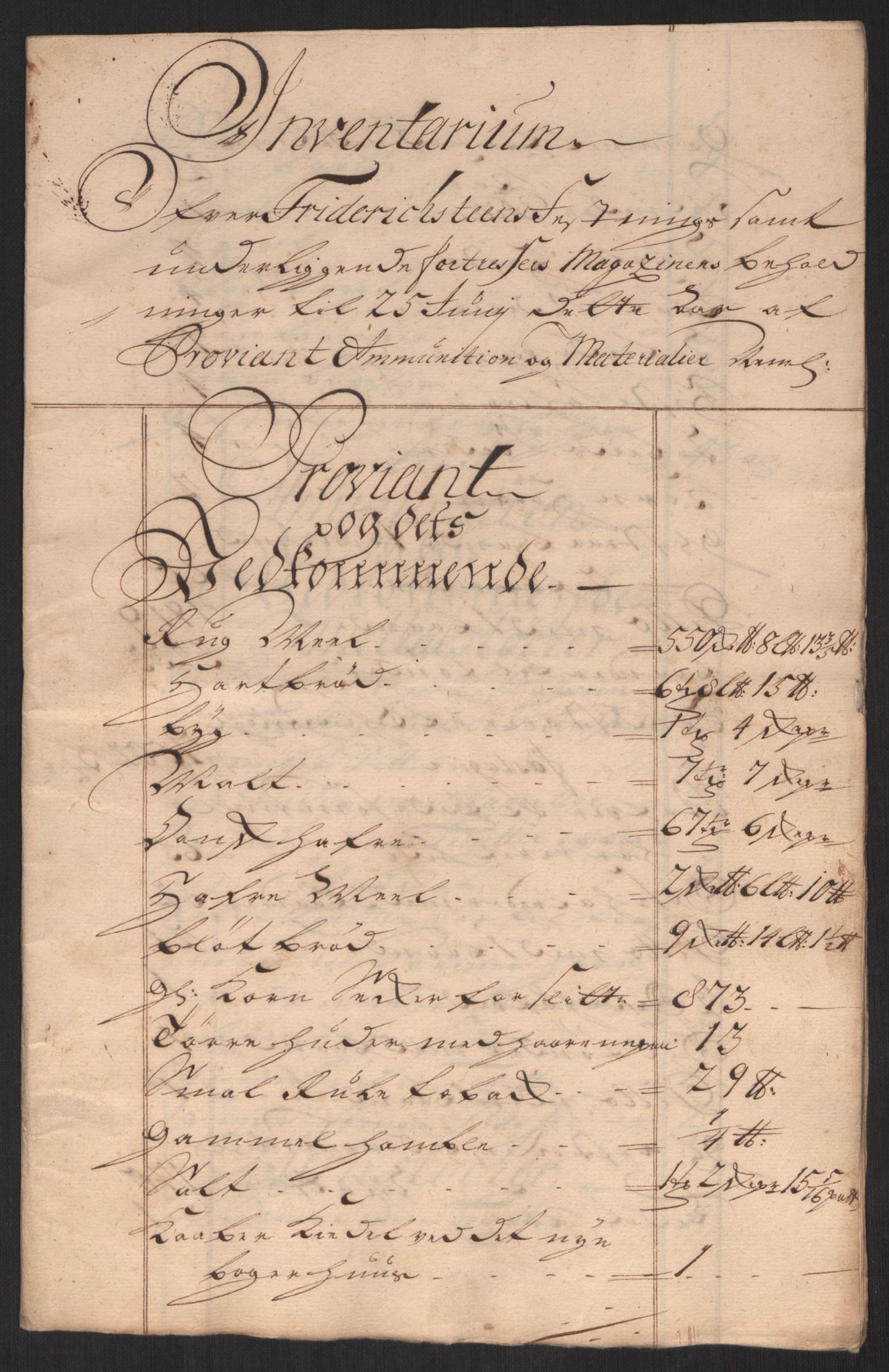 Kommanderende general (KG I) med Det norske krigsdirektorium, AV/RA-EA-5419/D/L0152: Fredriksten festning: Brev, inventarfortegnelser og regnskapsekstrakter, 1720-1723, p. 537