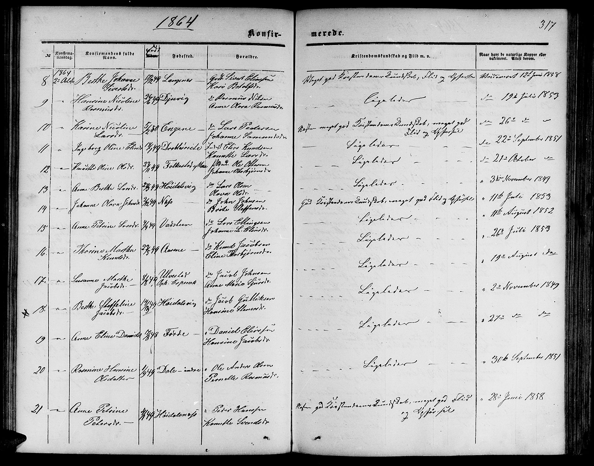 Ministerialprotokoller, klokkerbøker og fødselsregistre - Møre og Romsdal, AV/SAT-A-1454/511/L0157: Parish register (copy) no. 511C03, 1864-1884, p. 317