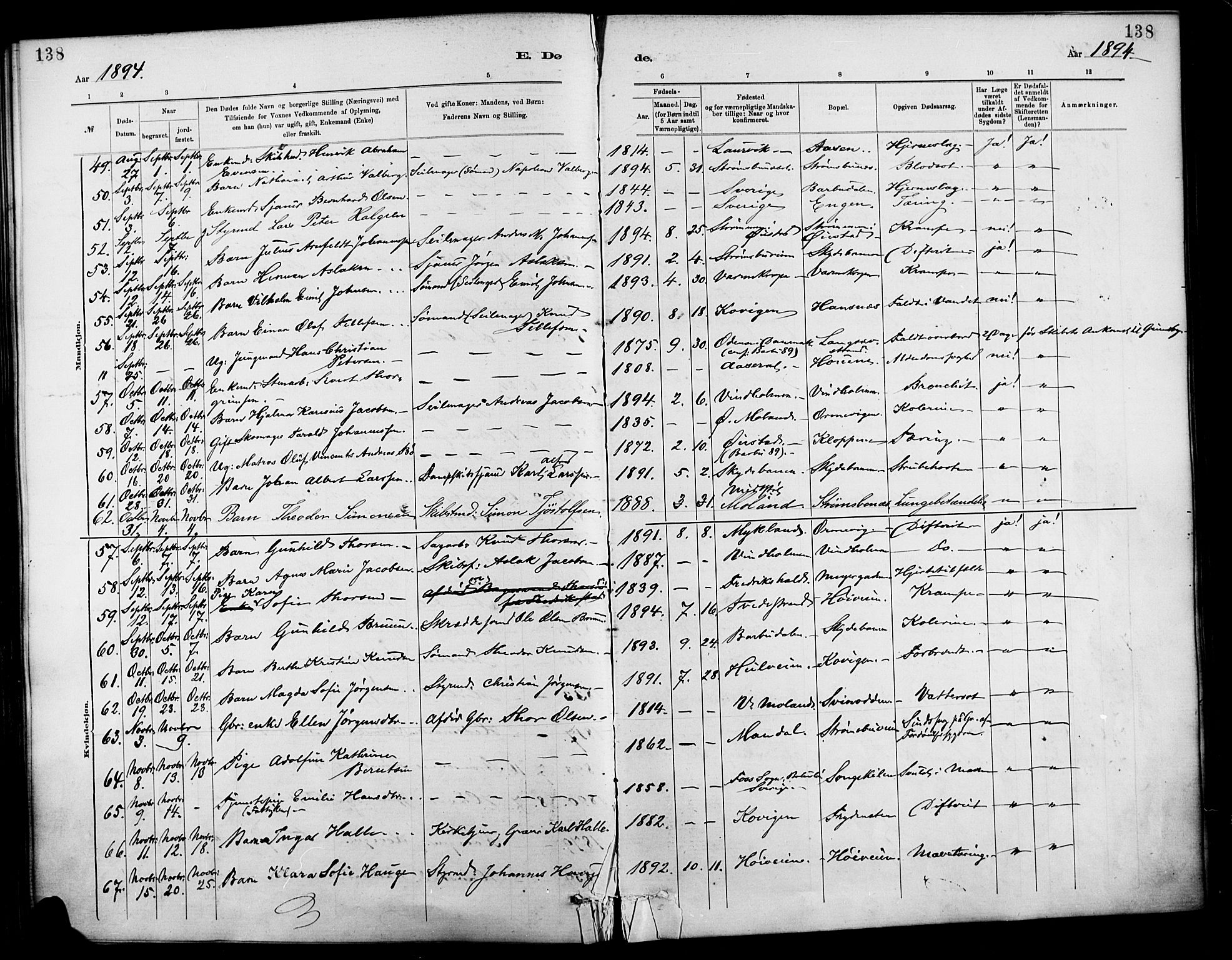 Barbu sokneprestkontor, AV/SAK-1111-0003/F/Fa/L0003: Parish register (official) no. A 3, 1883-1898, p. 138