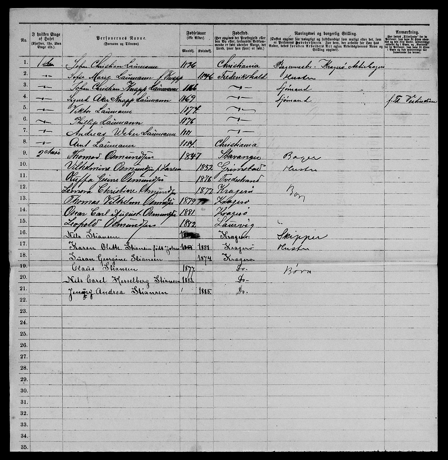 SAKO, 1885 census for 0801 Kragerø, 1885, p. 1407