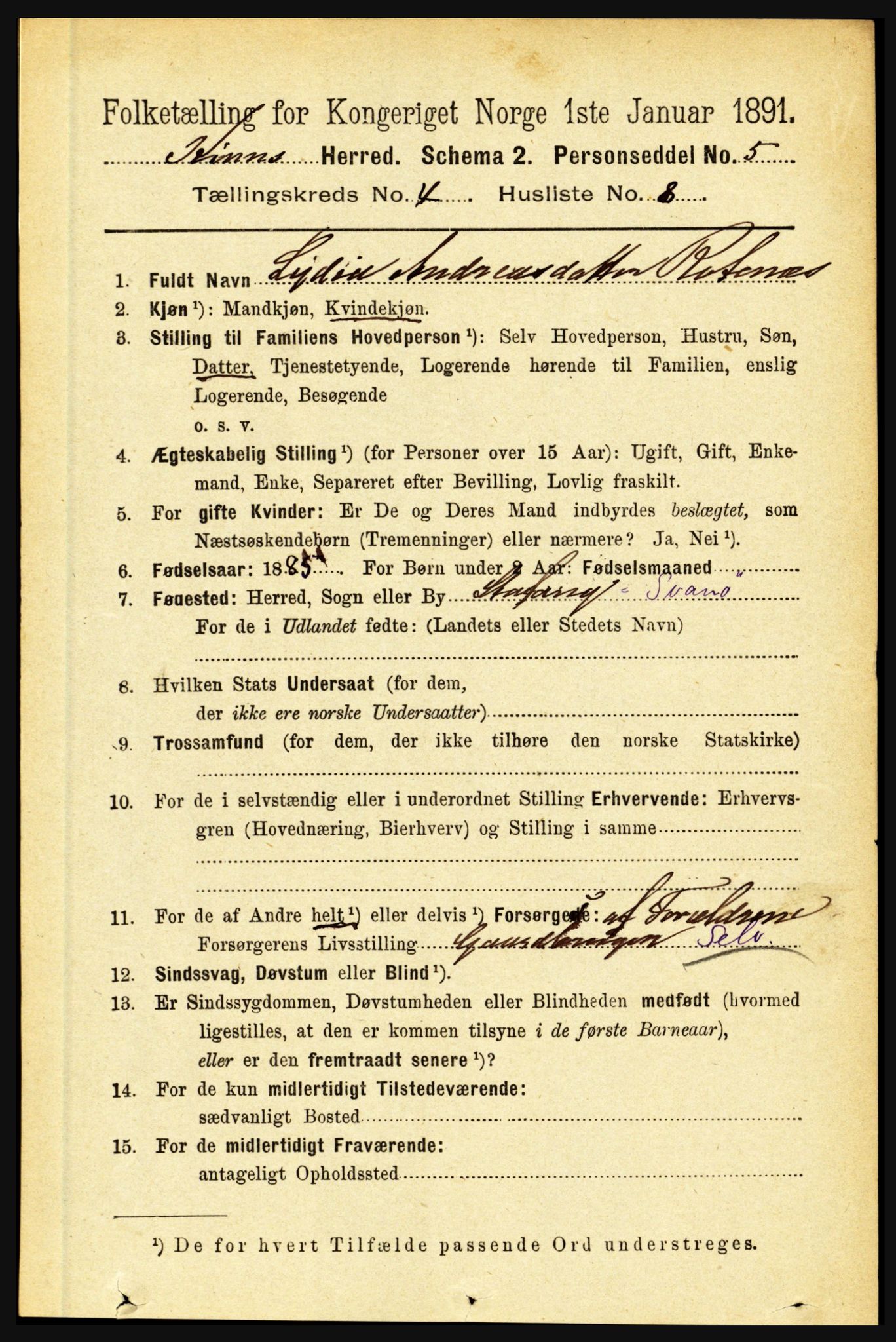 RA, 1891 census for 1437 Kinn, 1891, p. 1374
