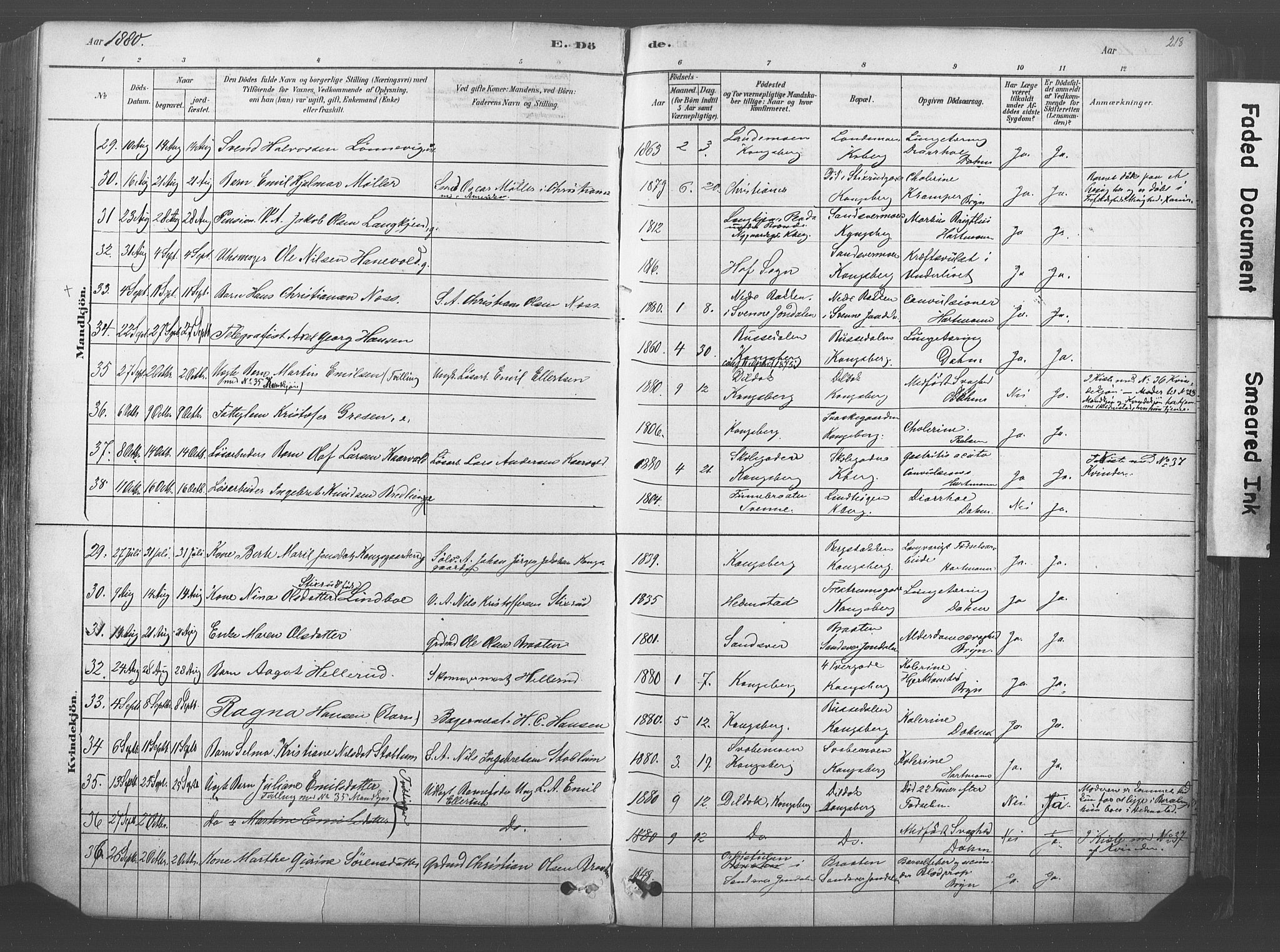 Kongsberg kirkebøker, AV/SAKO-A-22/F/Fb/L0001: Parish register (official) no. II 1, 1878-1886, p. 218